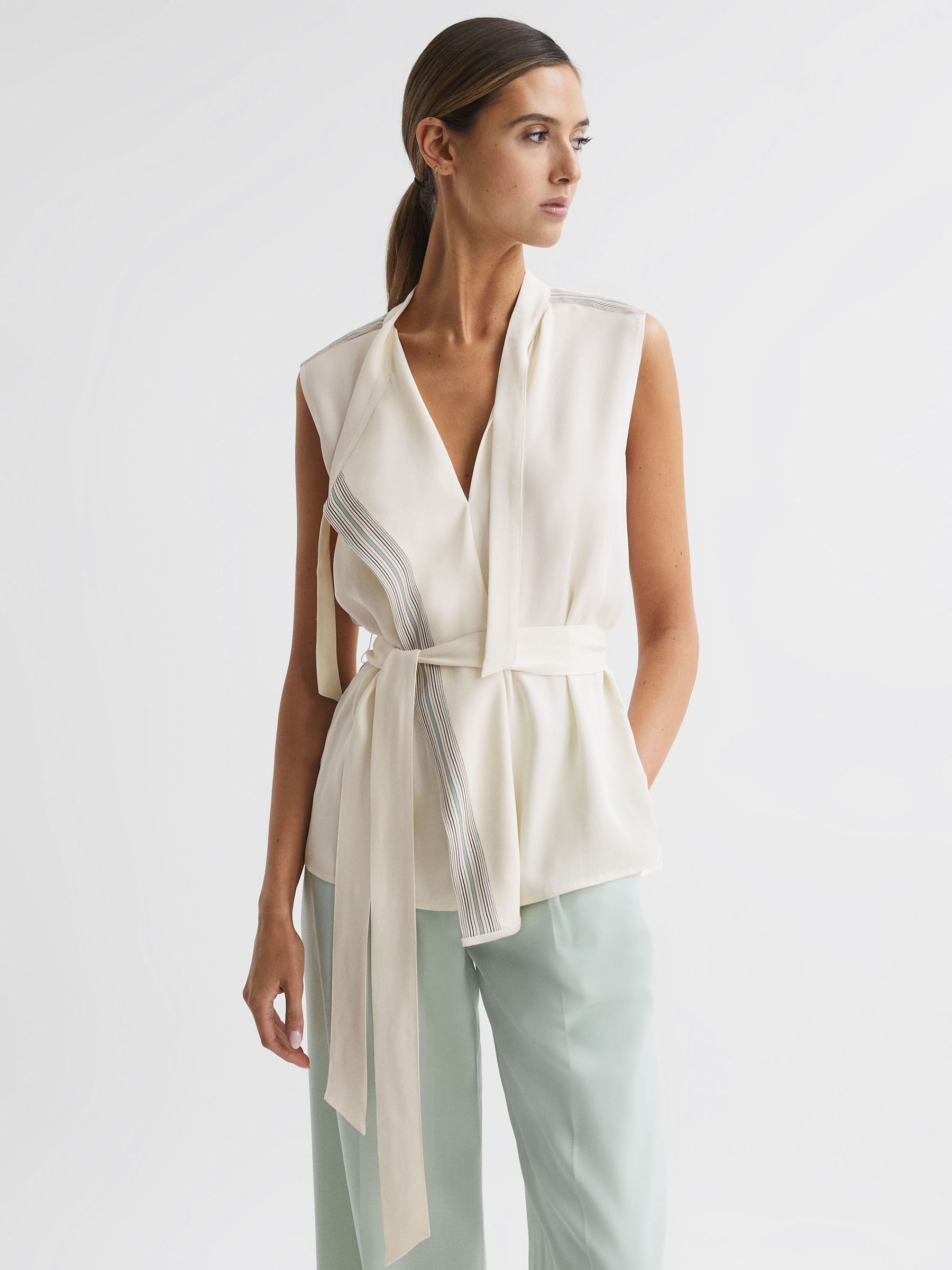 Striped Sleeveless Shell Top in Ivory - Image 3 of 5