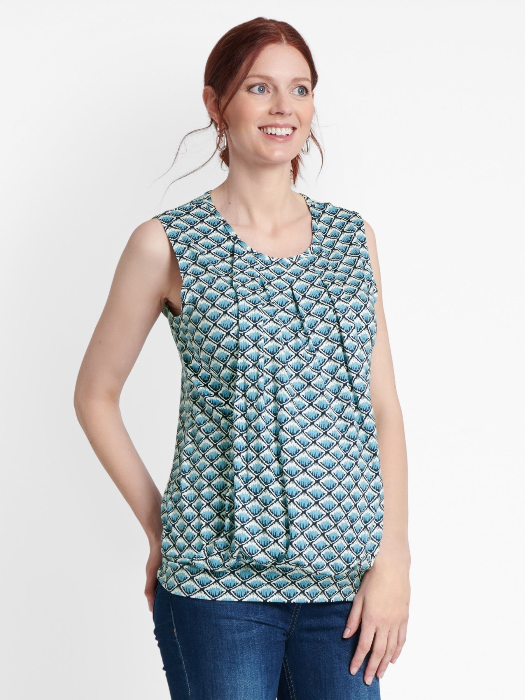 Sage Print Sleeveless Pleated Maternity & Nursing Top - Image 2 of 3