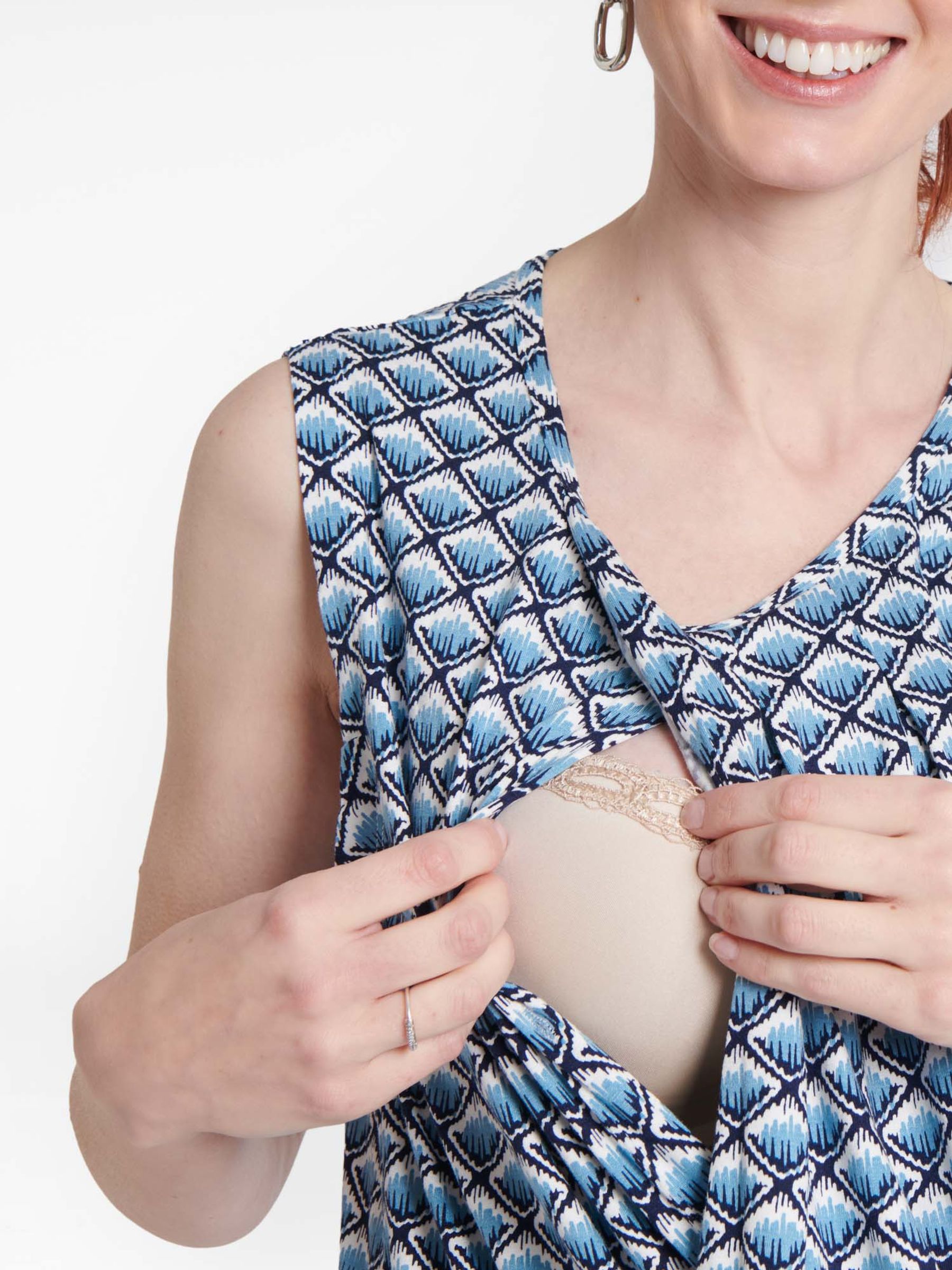 Sage Print Sleeveless Pleated Maternity & Nursing Top - Image 3 of 3
