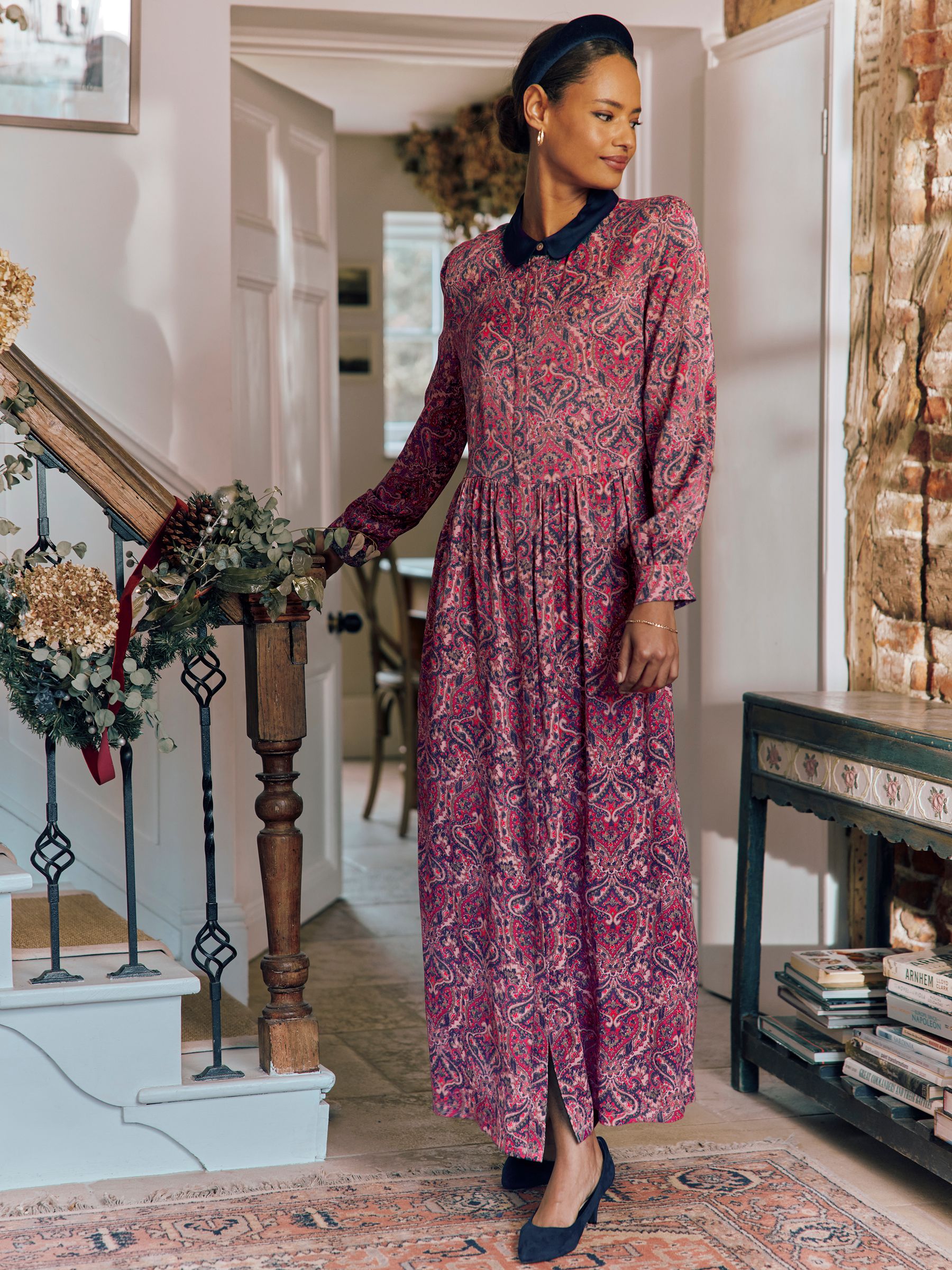 Angela Navy Blue Printed Shirt Dress - Image 1 of 8