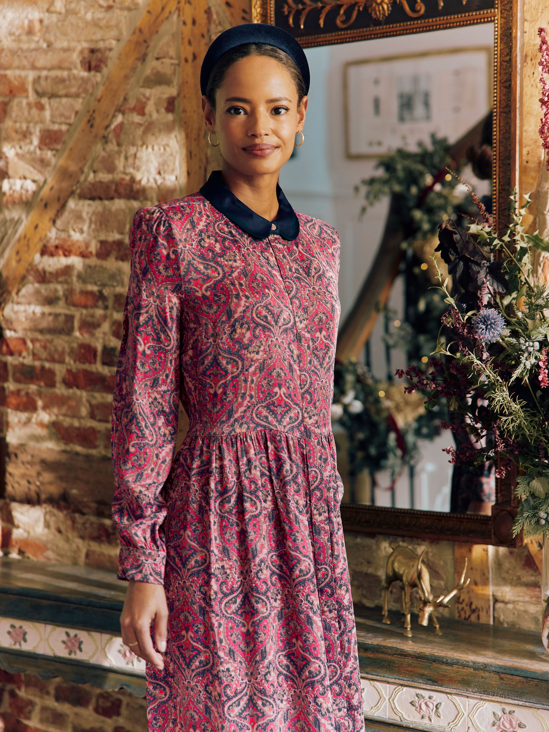 Angela Navy Blue Printed Shirt Dress - Image 2 of 8