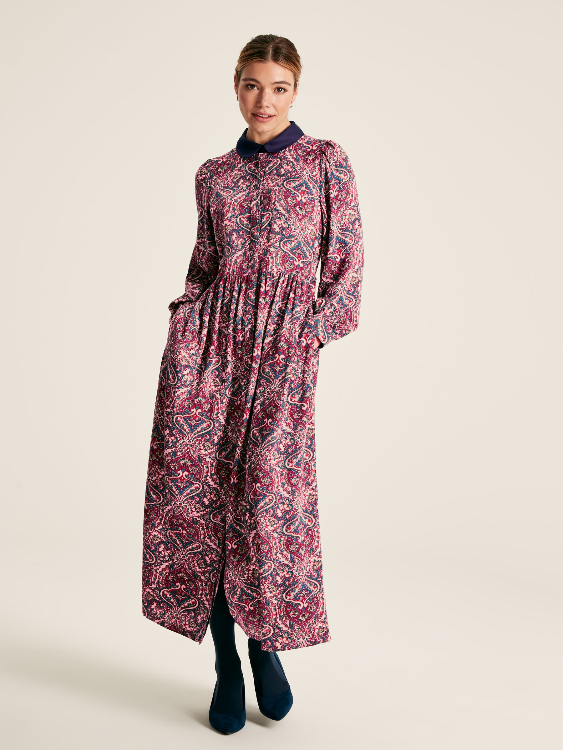 Angela Navy Blue Printed Shirt Dress - Image 3 of 8