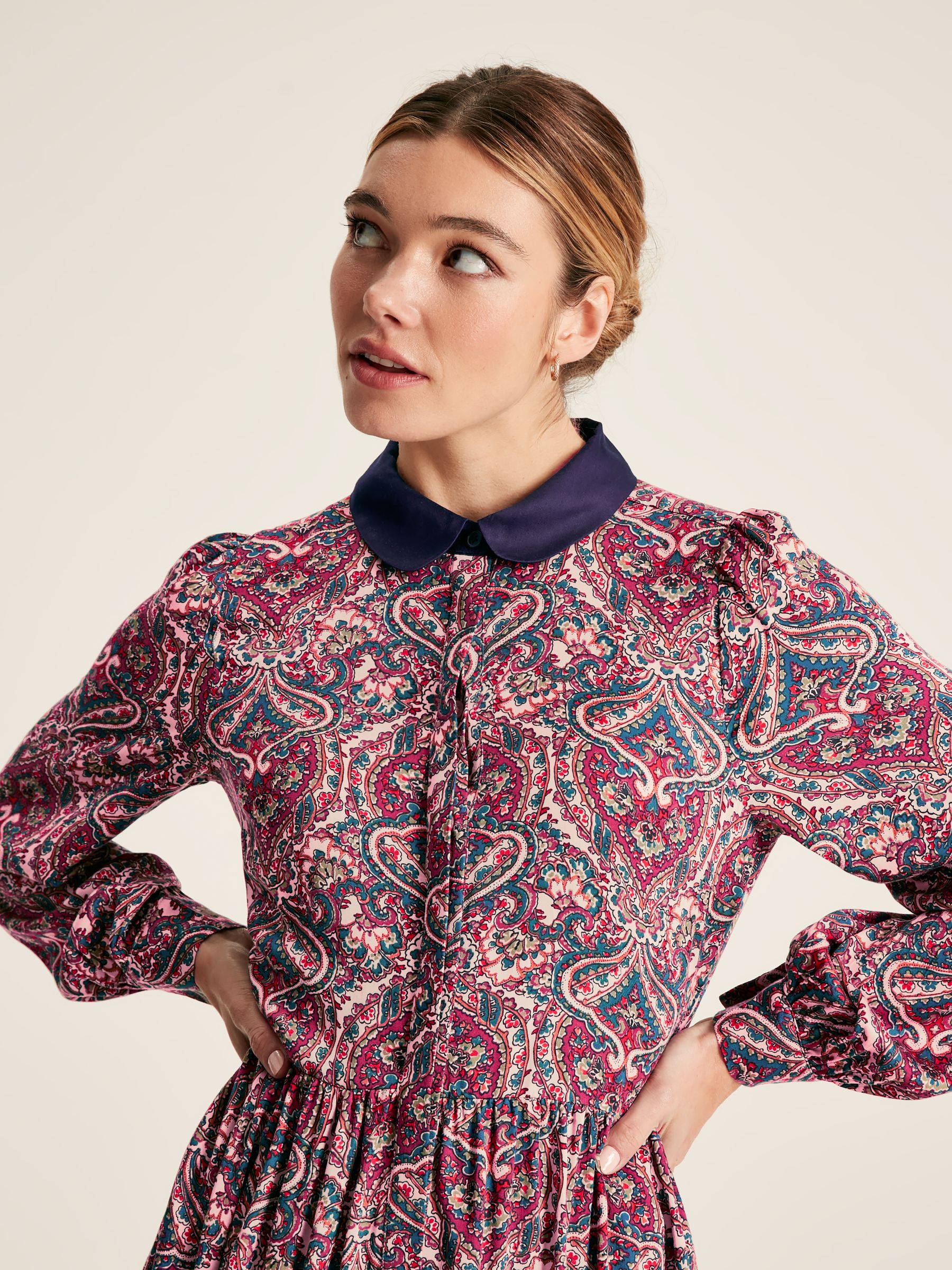 Angela Navy Blue Printed Shirt Dress - Image 4 of 8