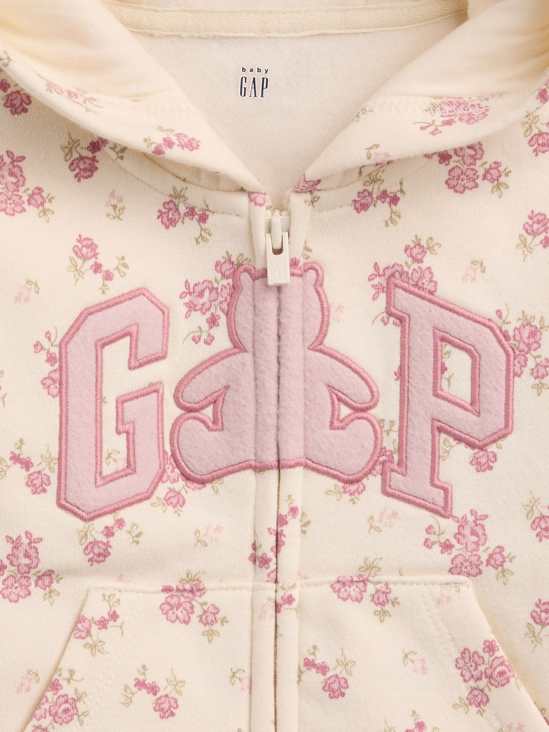 Cream Floral VinstageSoft Brannan Bear Logo Zip-Up Hoodie - Image 3 of 3