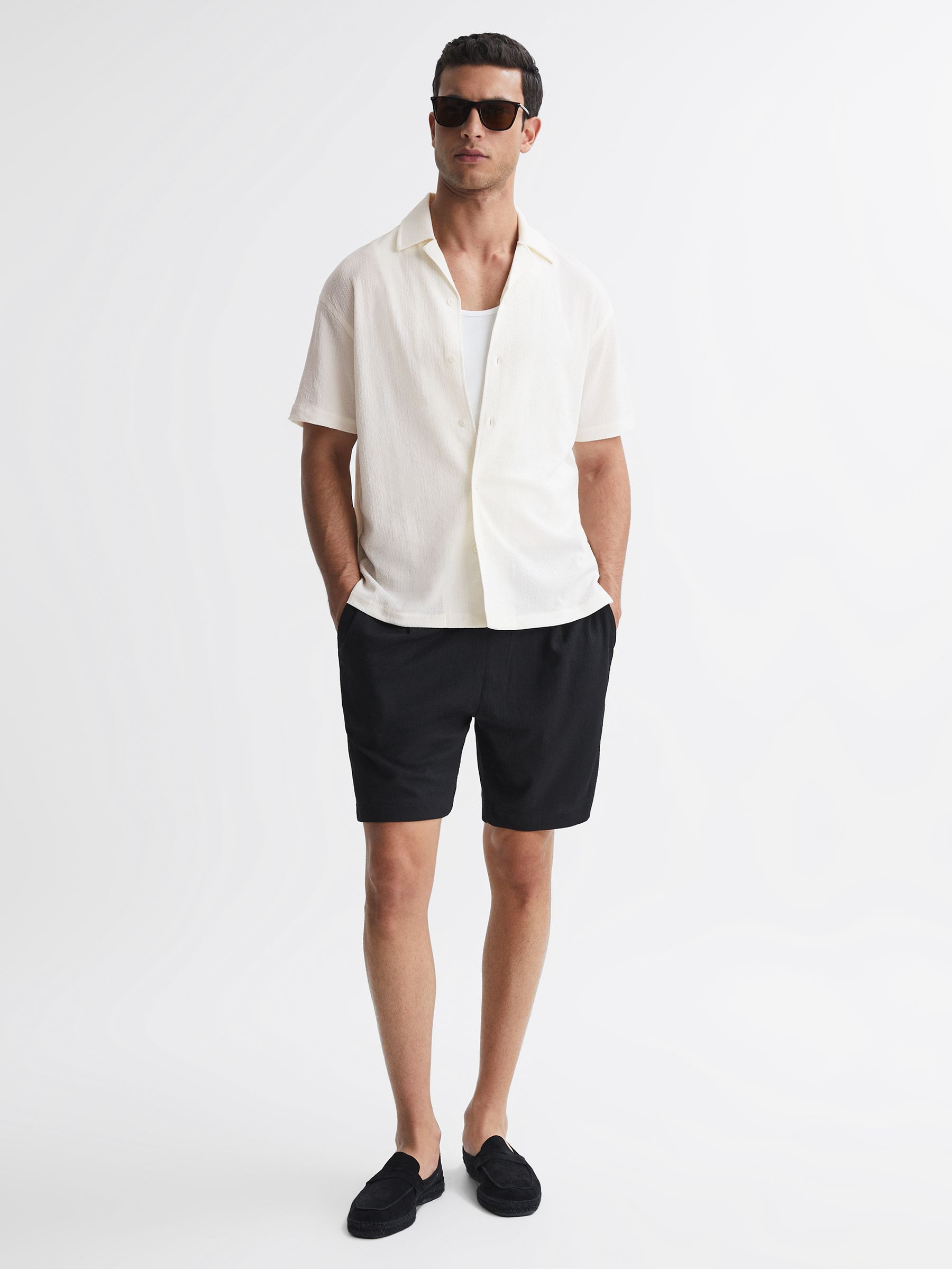 Textured Button-Through T-Shirt in Ecru - Image 3 of 4