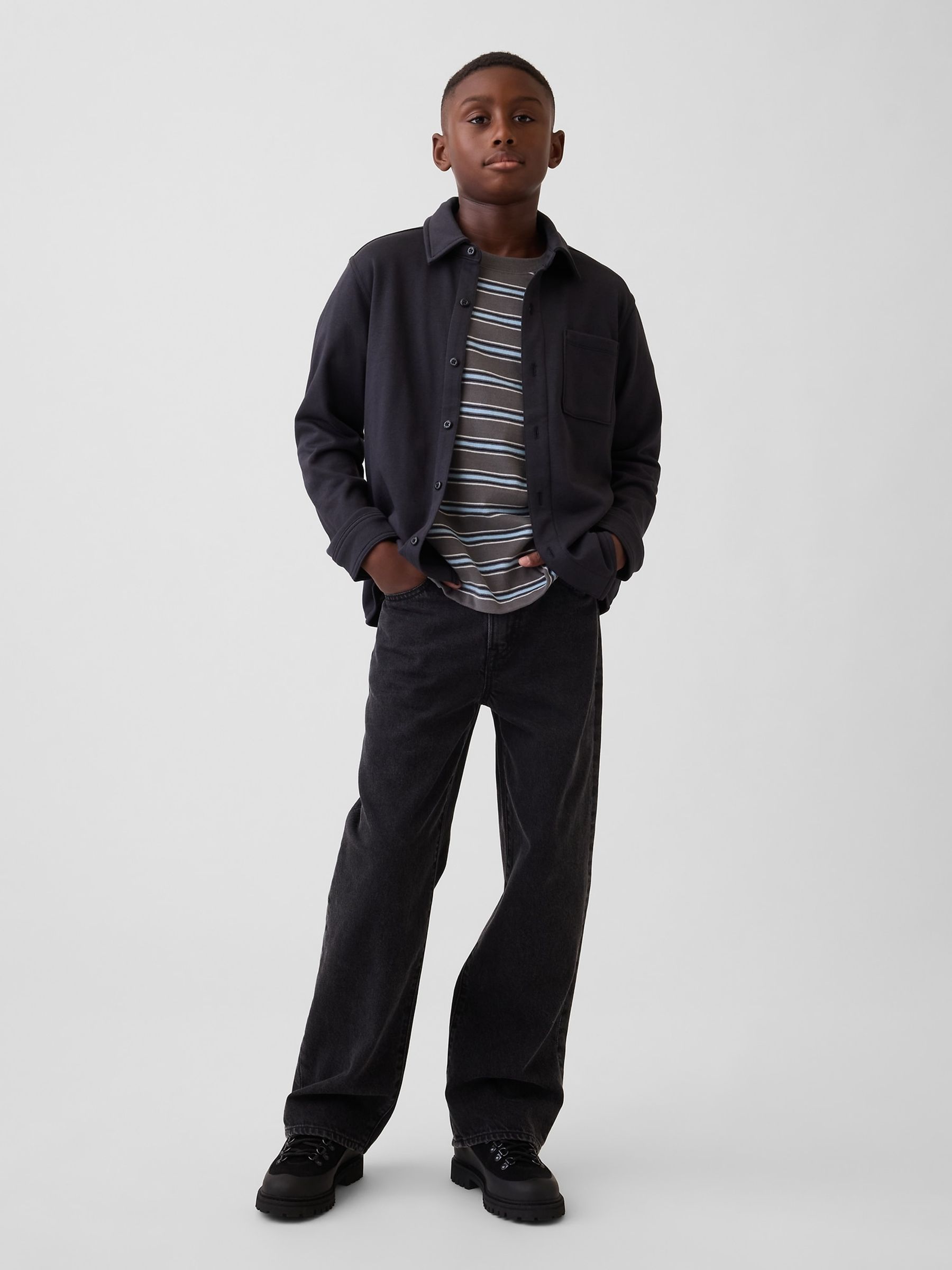 Black Vintage Soft French Terry Button-Front Shirt - Image 3 of 5