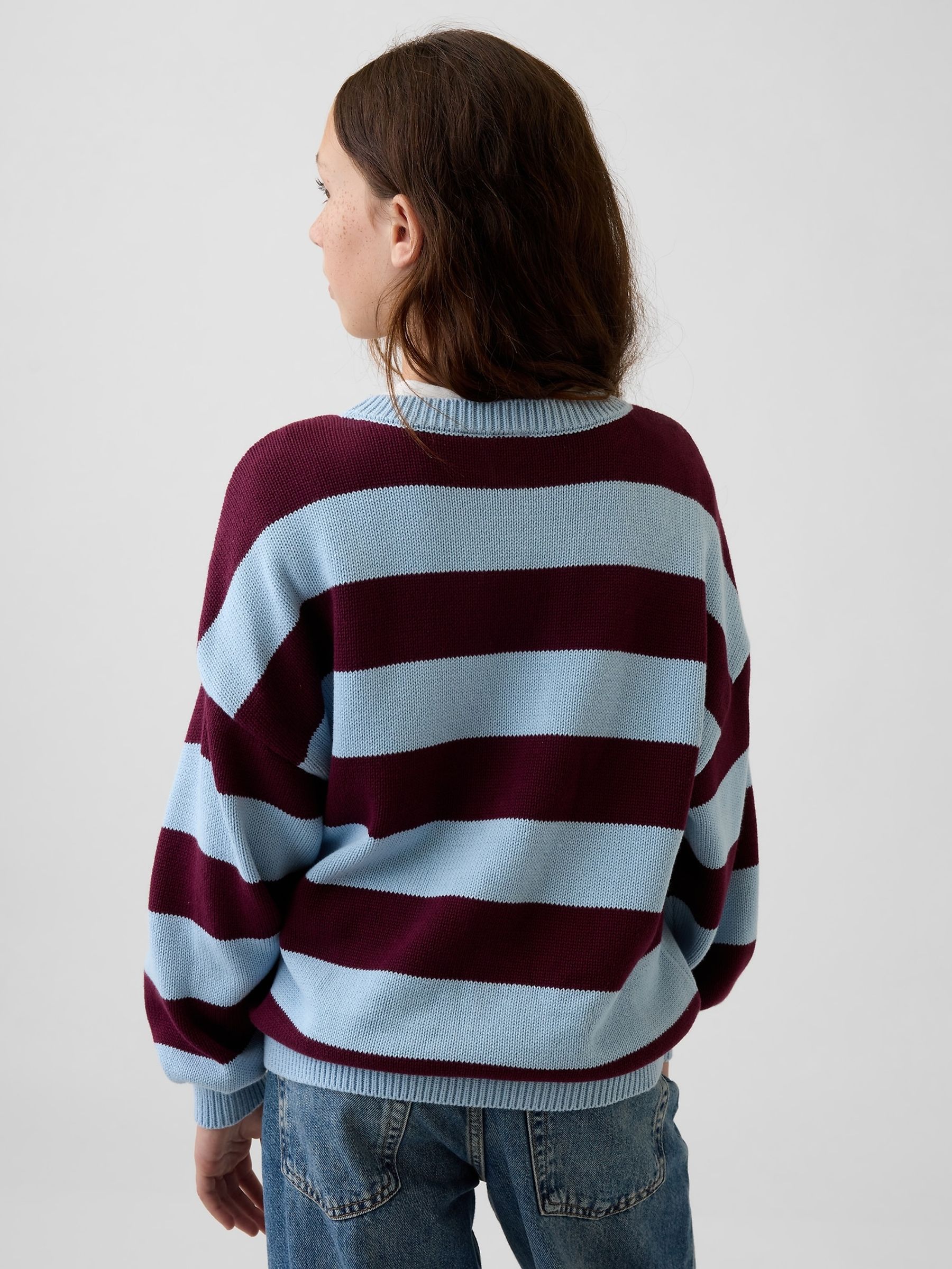 Blue/Burgundy Stripe Oversized Sweater - Image 2 of 5