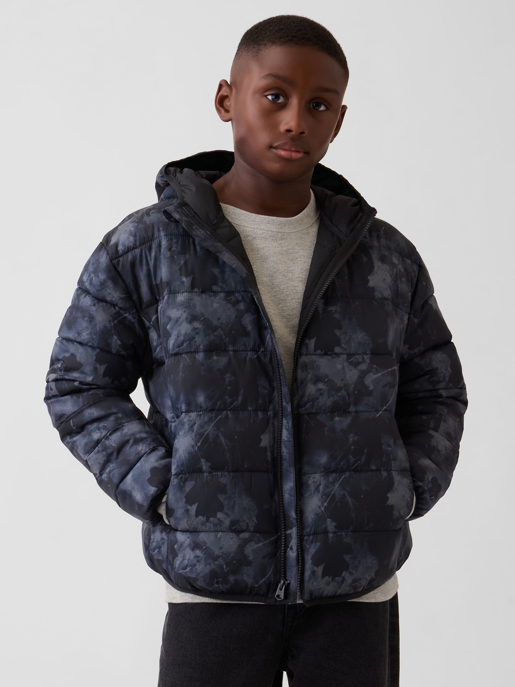 Navy Camo Lightweight Puffer Coat - Image 1 of 5 Navy Camo Lightweight Puffer Coat - Image 1 of 5