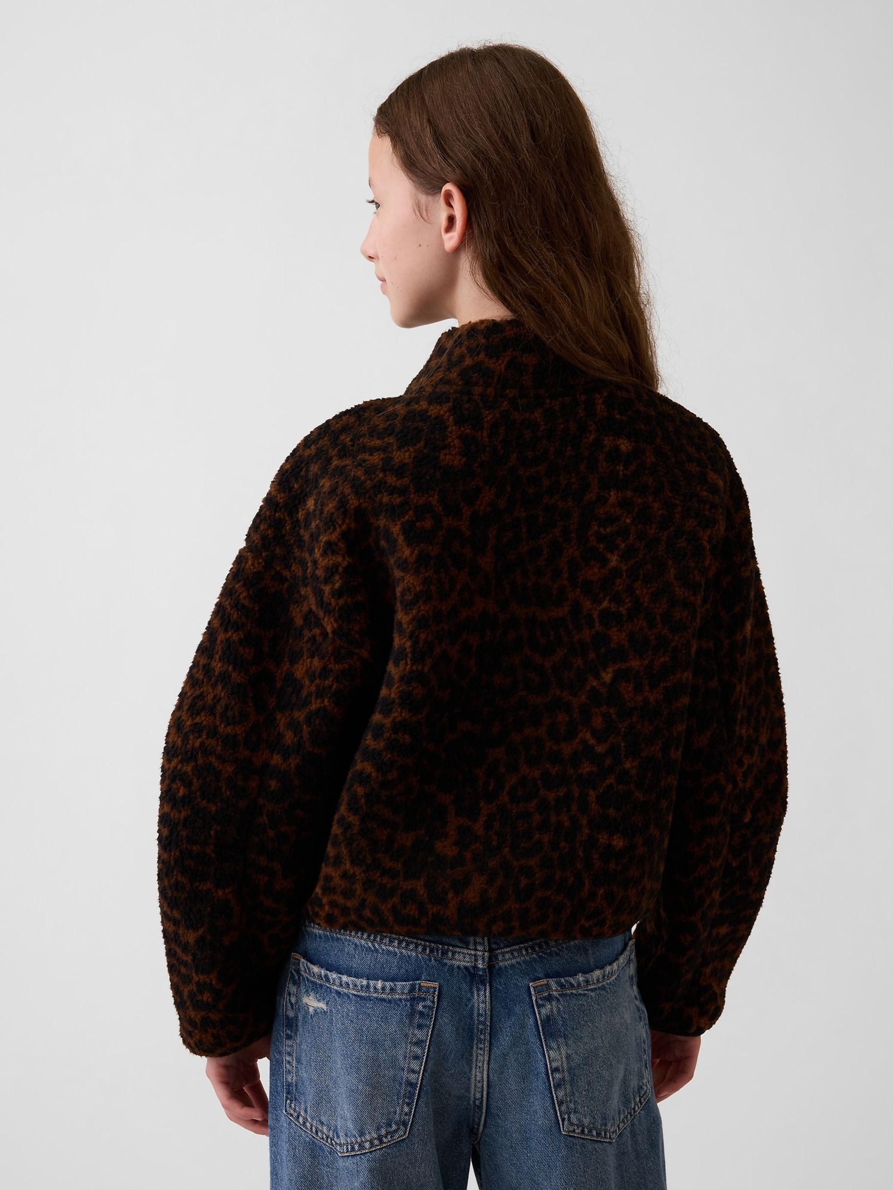 Leopard Sherpa Relaxed Zip-Up Jacket - Image 2 of 6 Leopard Sherpa Relaxed Zip-Up Jacket - Image 2 of 6