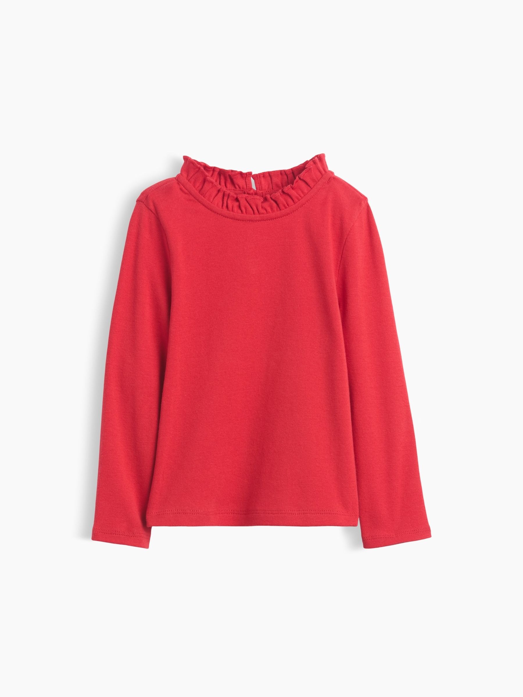 Red Ribbed Ruffle-Neck Long Sleeve Top - Image 1 of 2