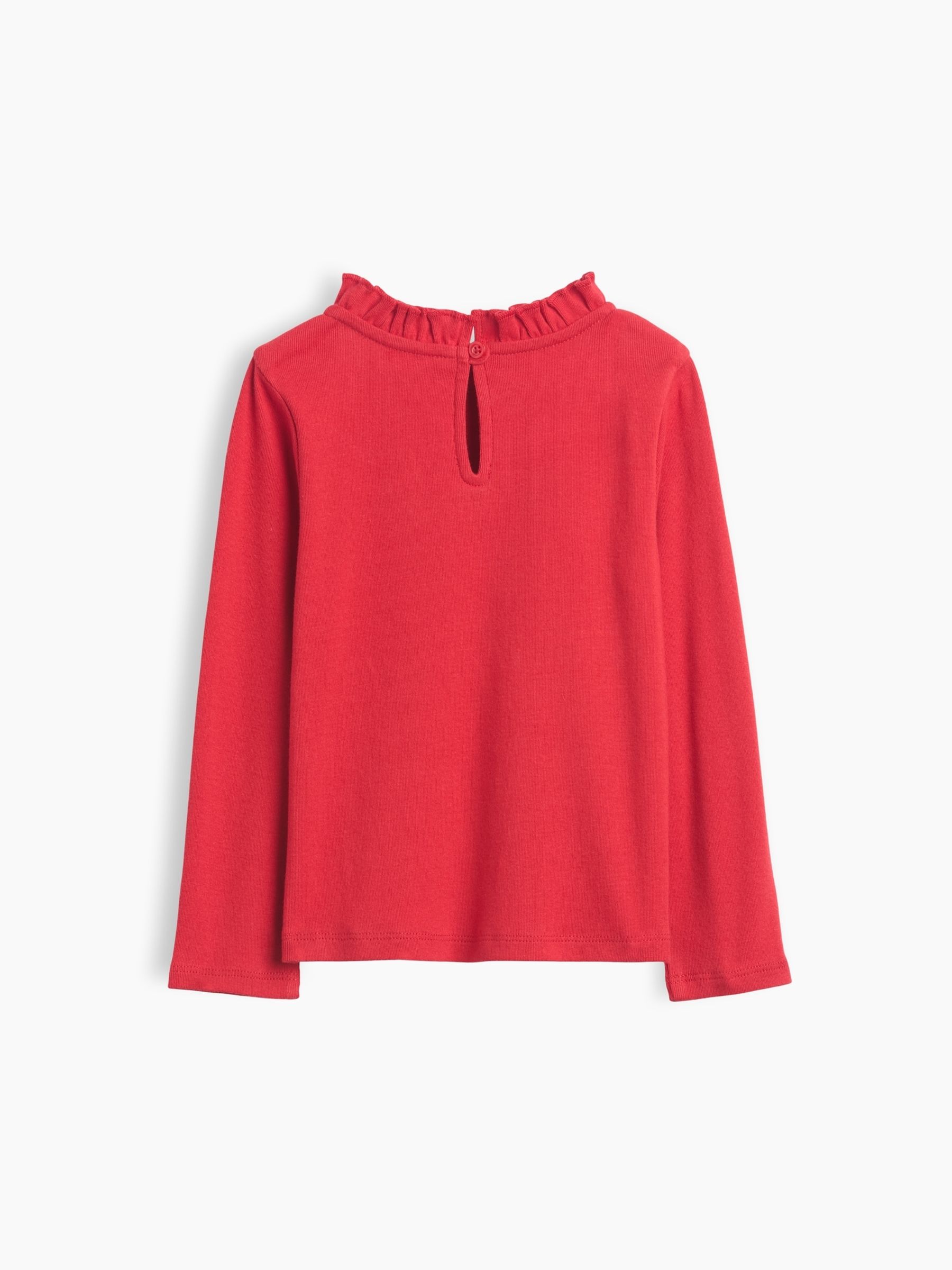 Red Ribbed Ruffle-Neck Long Sleeve Top - Image 2 of 2 Red Ribbed Ruffle-Neck Long Sleeve Top - Image 2 of 2