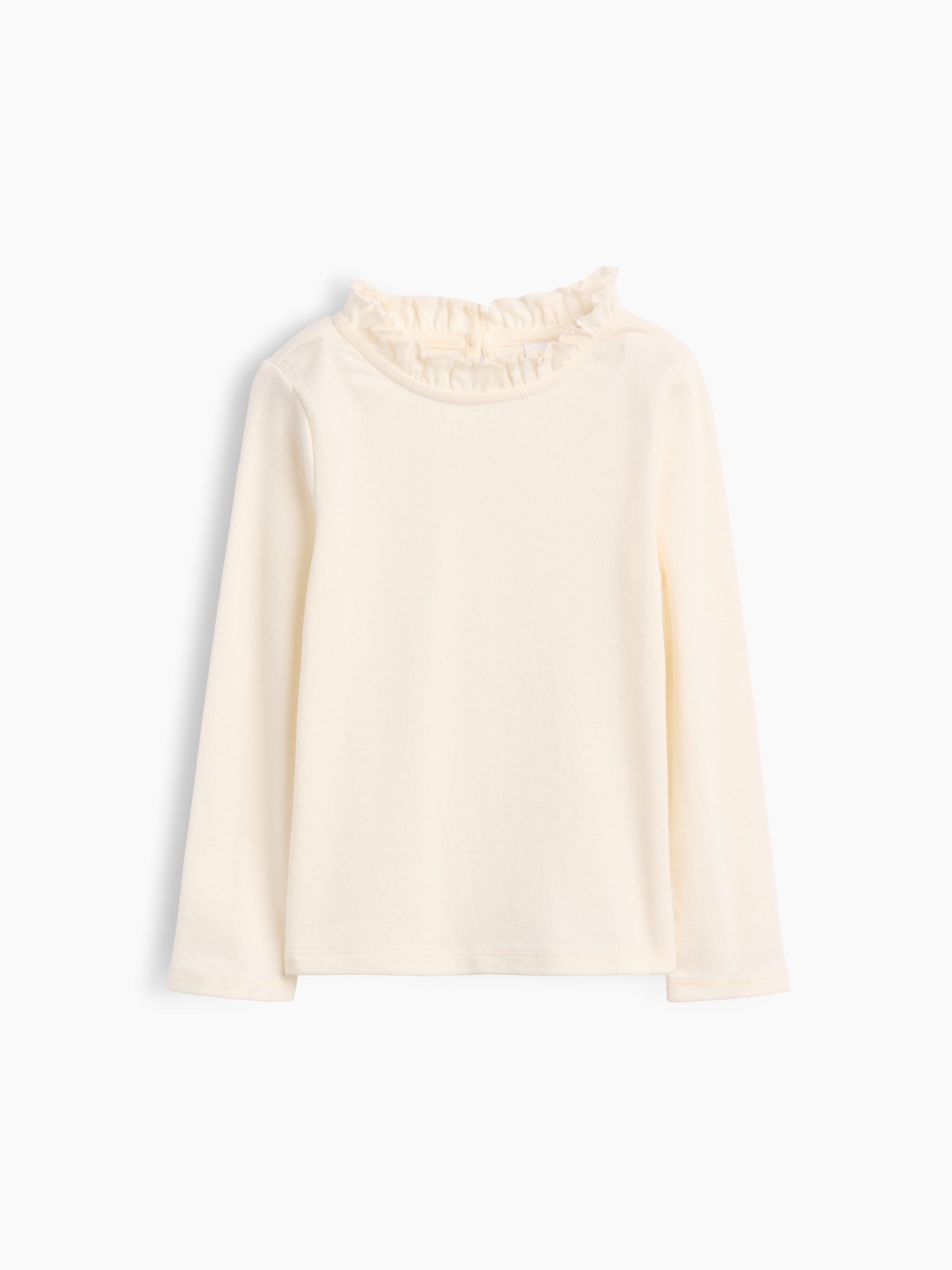 Cream Ribbed Ruffle-Neck Long Sleeve Top - Image 1 of 2