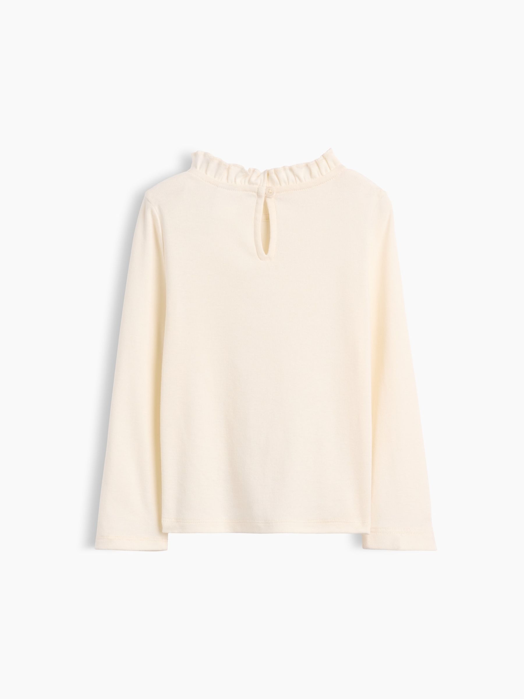 Cream Ribbed Ruffle-Neck Long Sleeve Top - Image 2 of 2