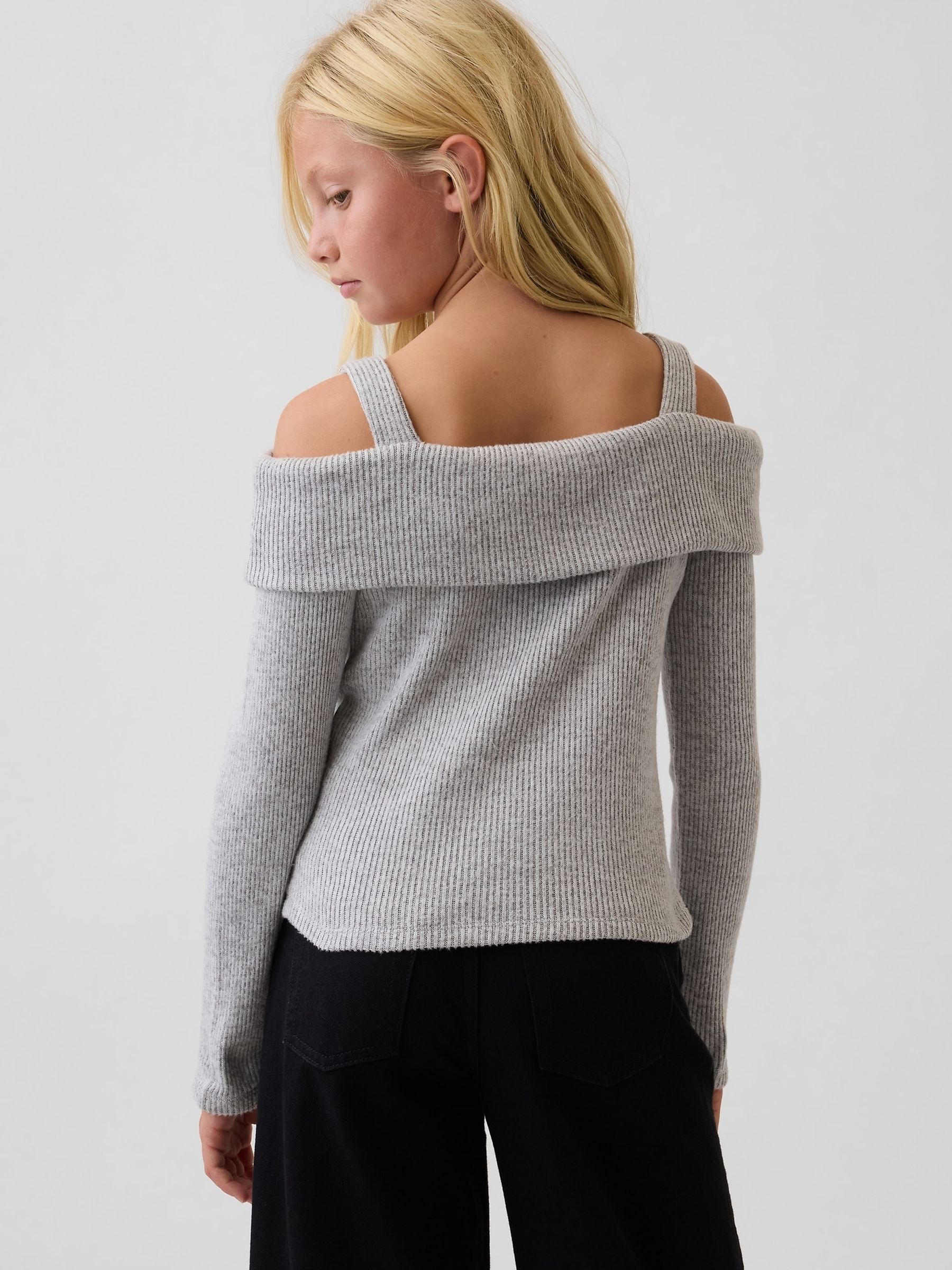 Grey Off-Shoulder Rib Top - Image 2 of 4 Grey Off-Shoulder Rib Top - Image 2 of 4