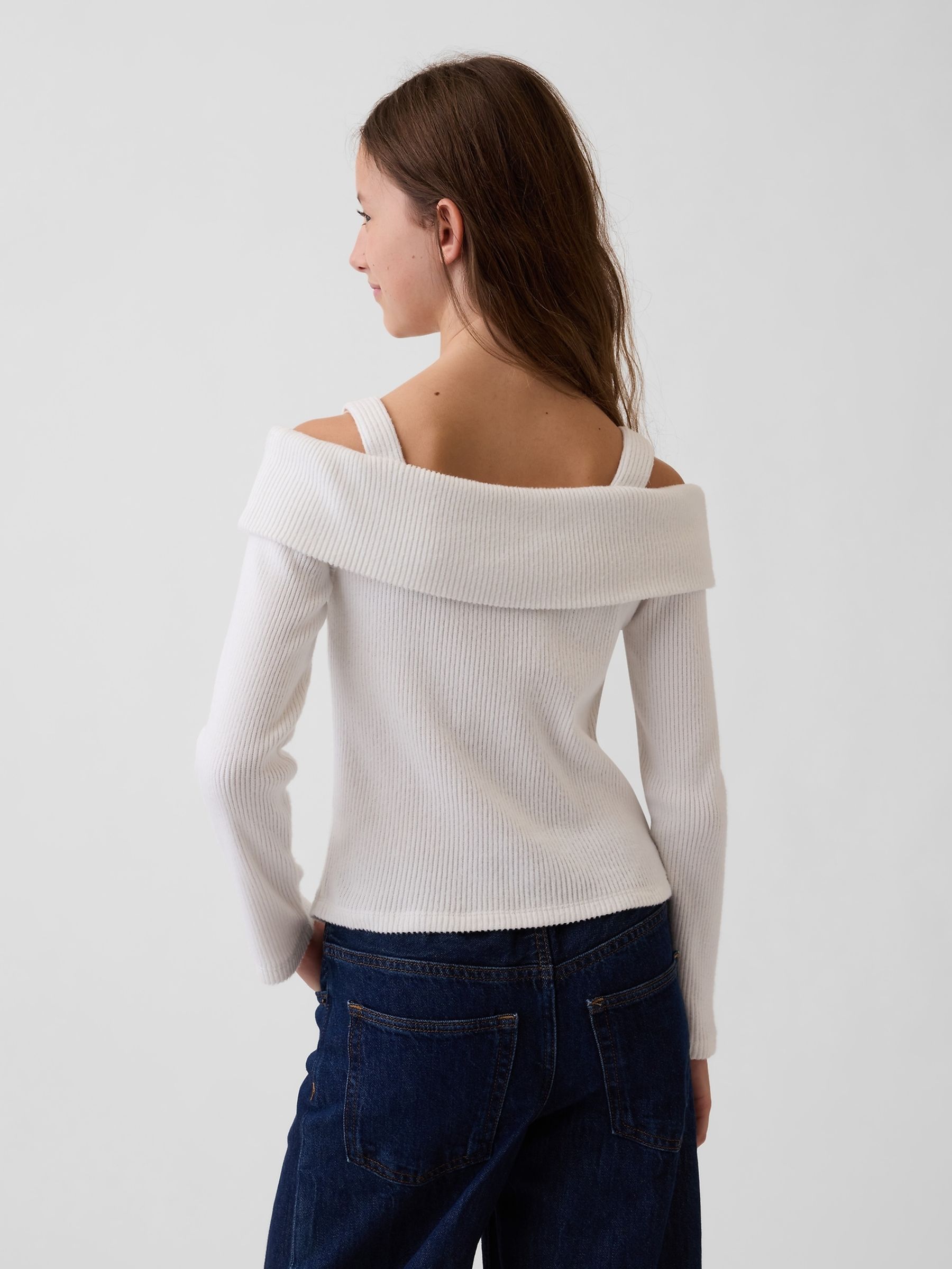 White Off-Shoulder Rib Top - Image 2 of 4 White Off-Shoulder Rib Top - Image 2 of 4