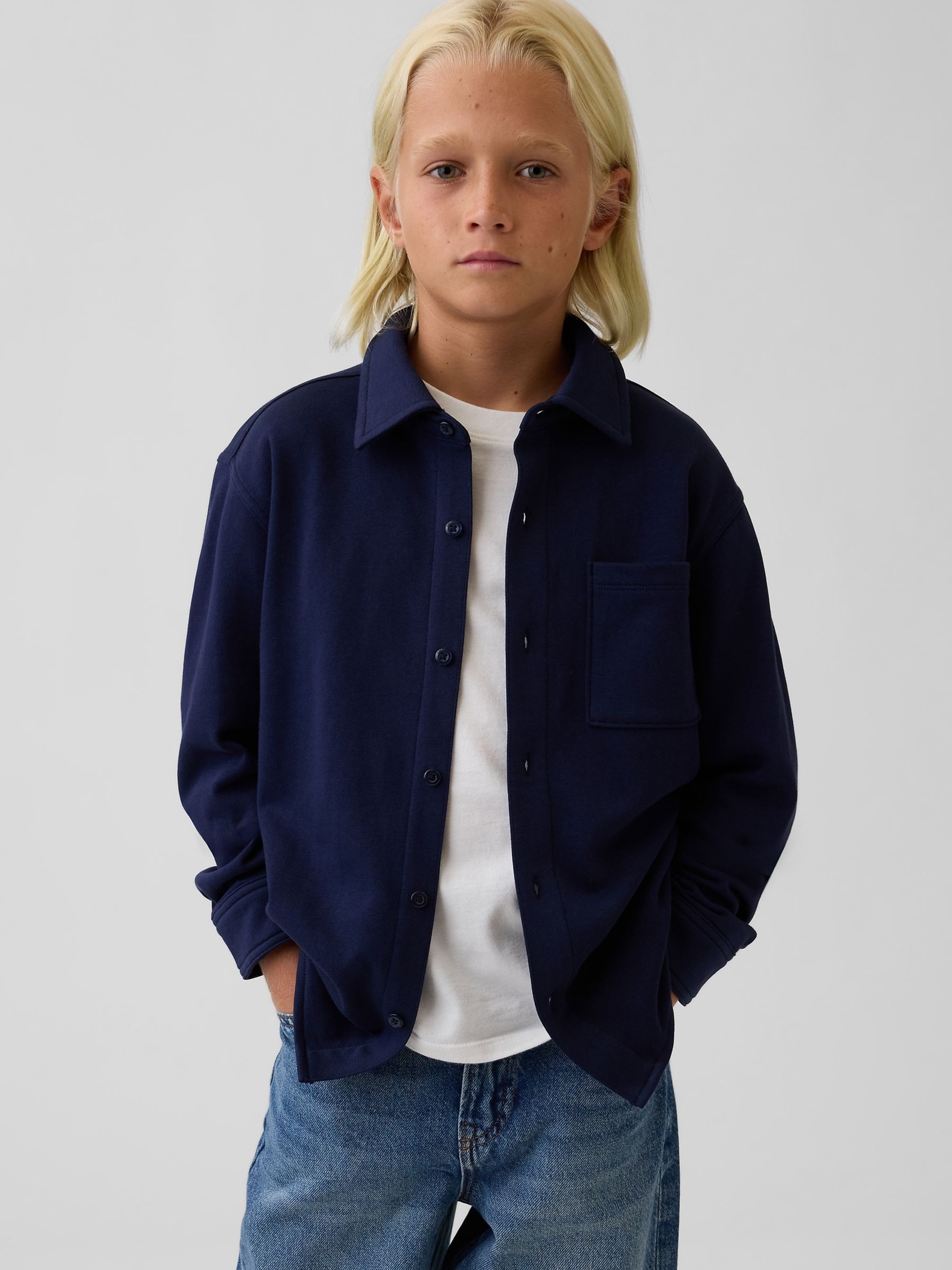 Navy Vintage Soft French Terry Button-Front Shirt - Image 1 of 5