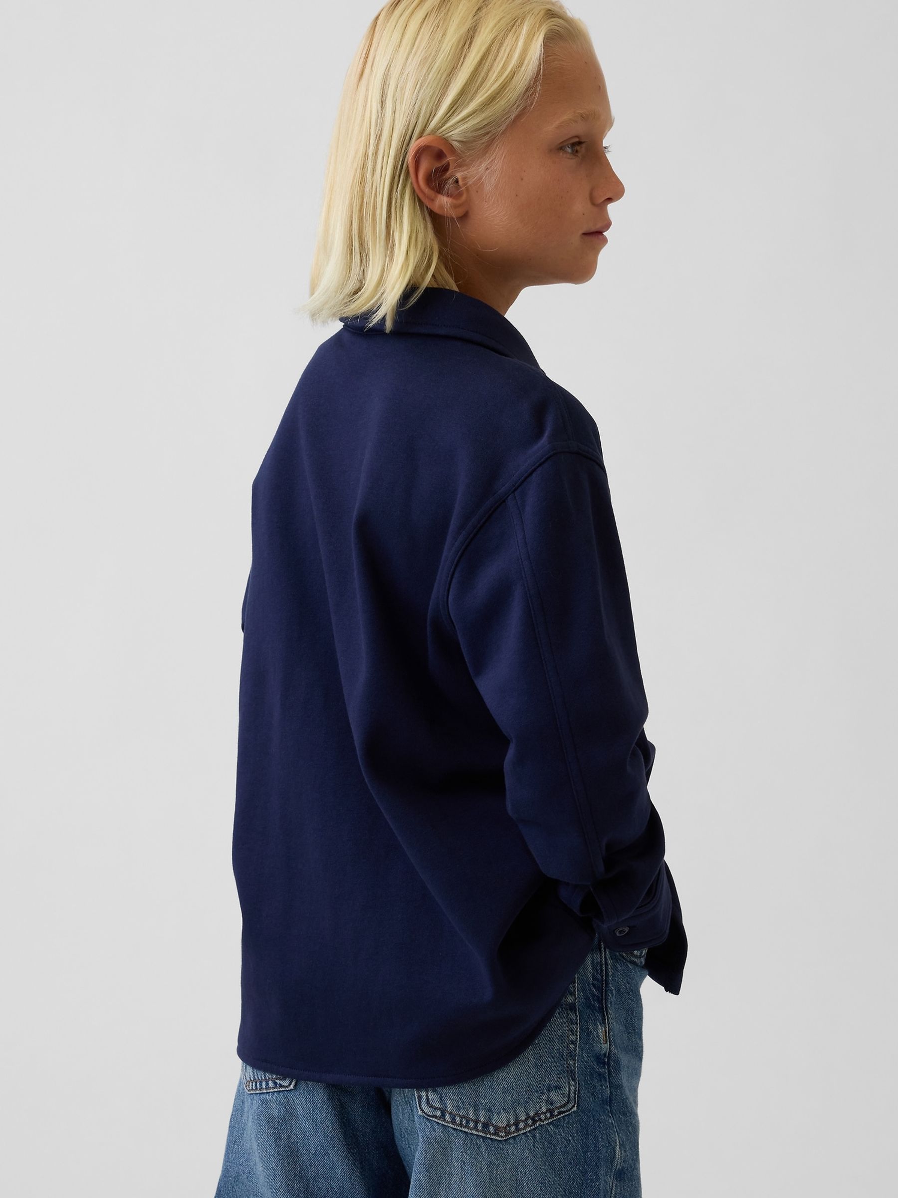 Navy Vintage Soft French Terry Button-Front Shirt - Image 2 of 5 Navy Vintage Soft French Terry Button-Front Shirt - Image 2 of 5