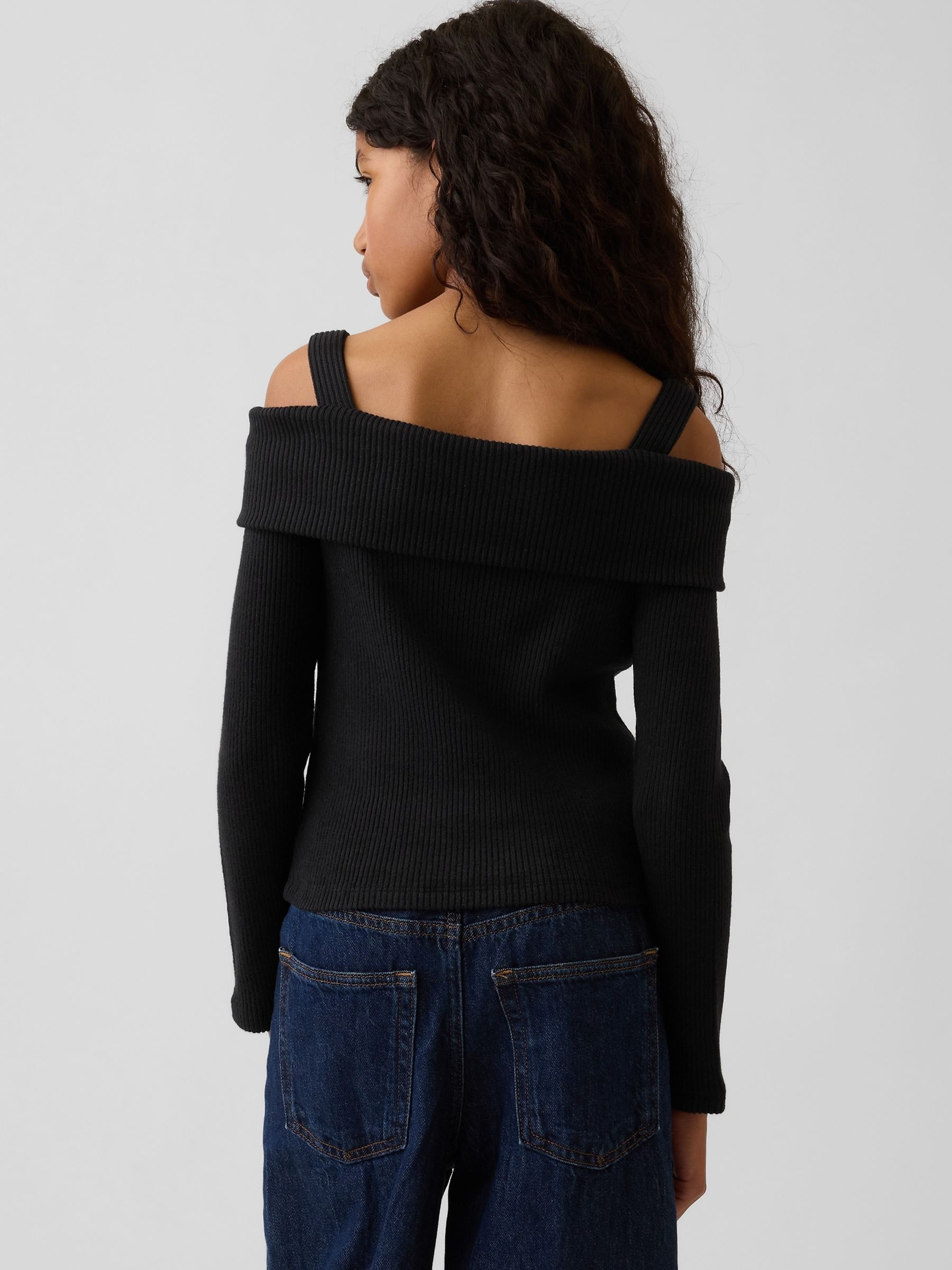 Black Off-Shoulder Rib Top - Image 2 of 4