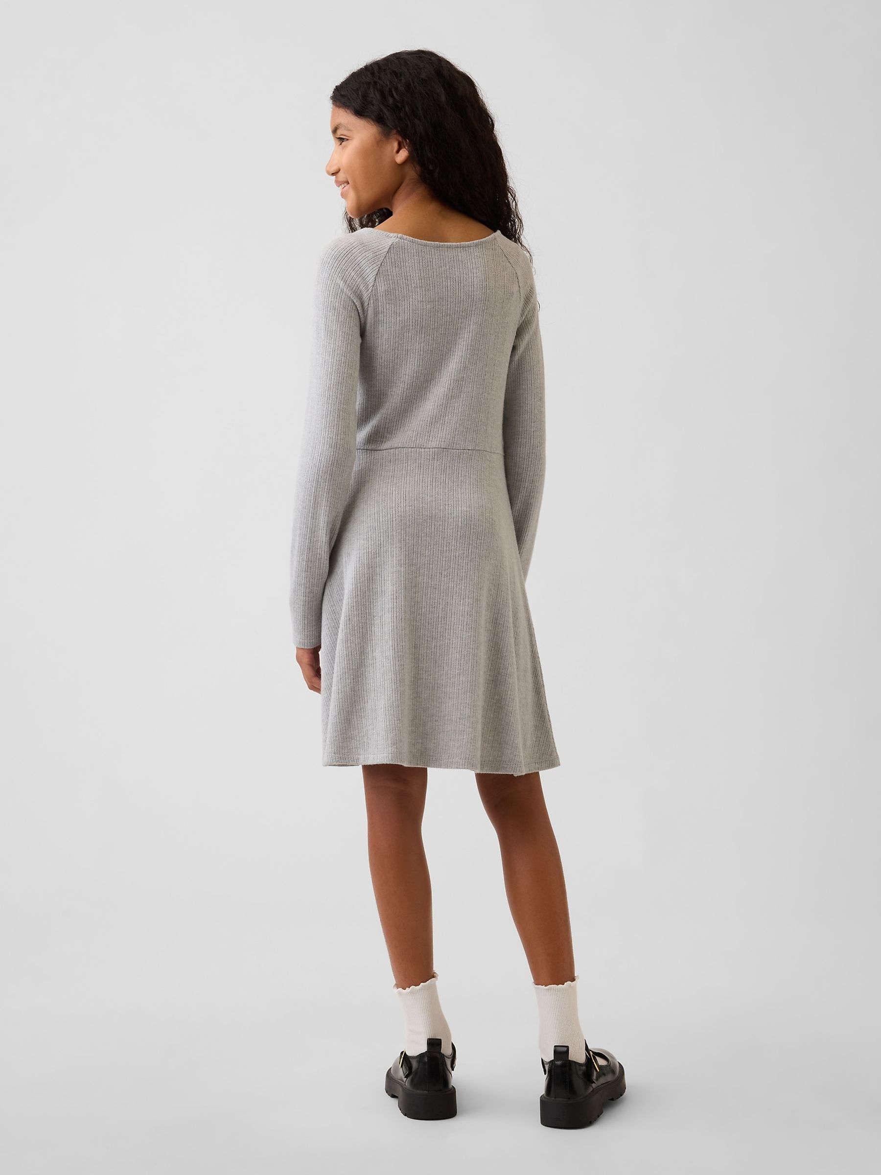 Grey Pointelle Rib Long Sleeve Dress - Image 2 of 5 Grey Pointelle Rib Long Sleeve Dress - Image 2 of 5