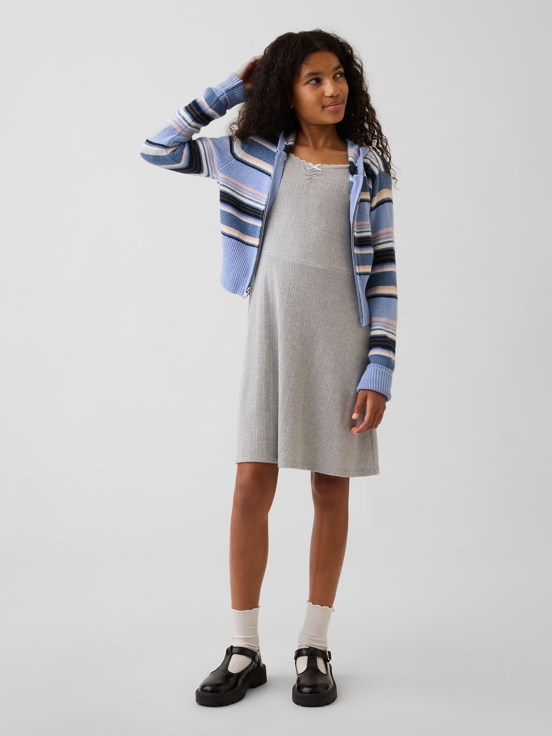 Grey Pointelle Rib Long Sleeve Dress - Image 3 of 5