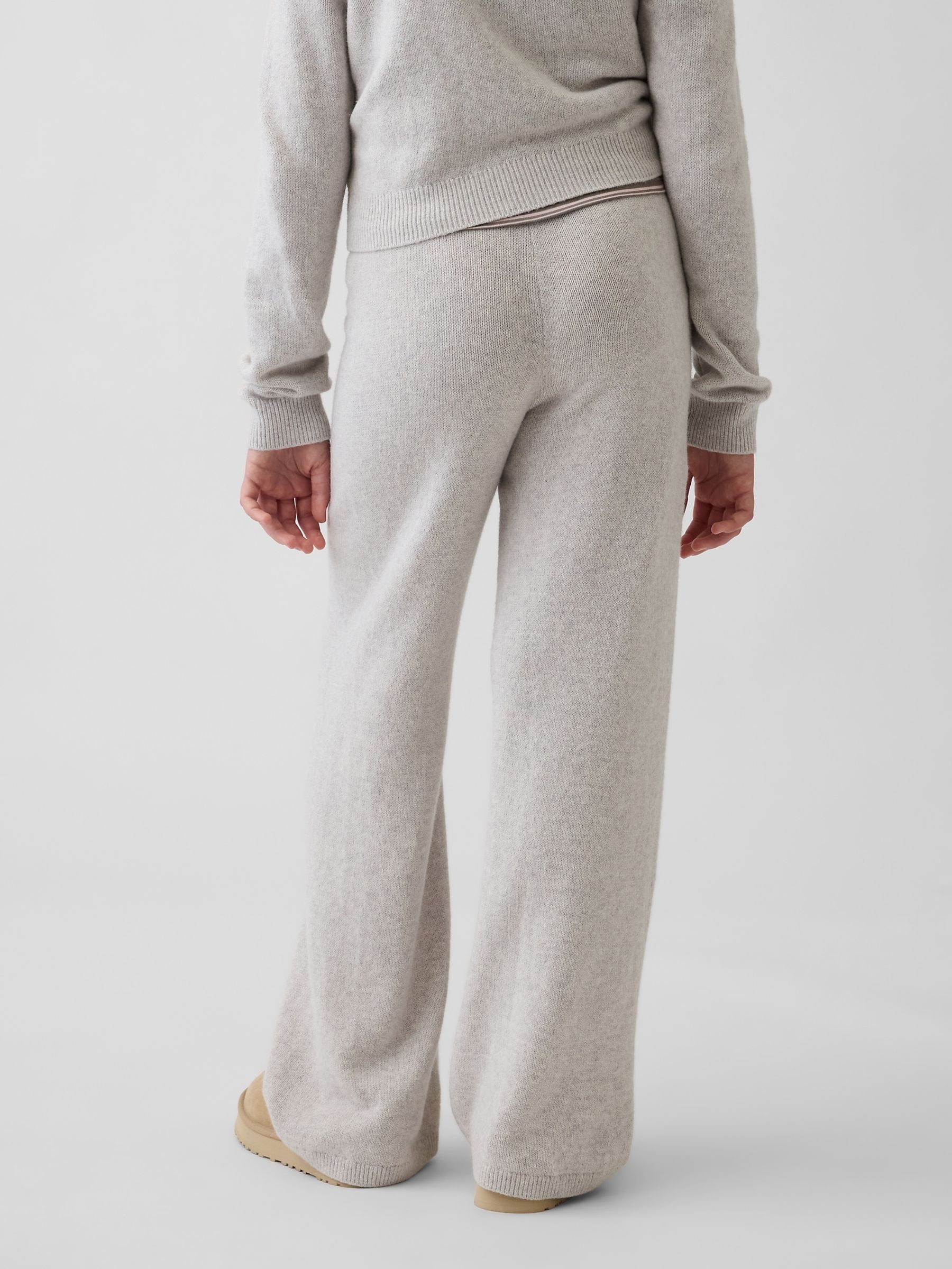 Light Grey CashSoft Wide-Leg Knitted Trousers - Image 2 of 5
