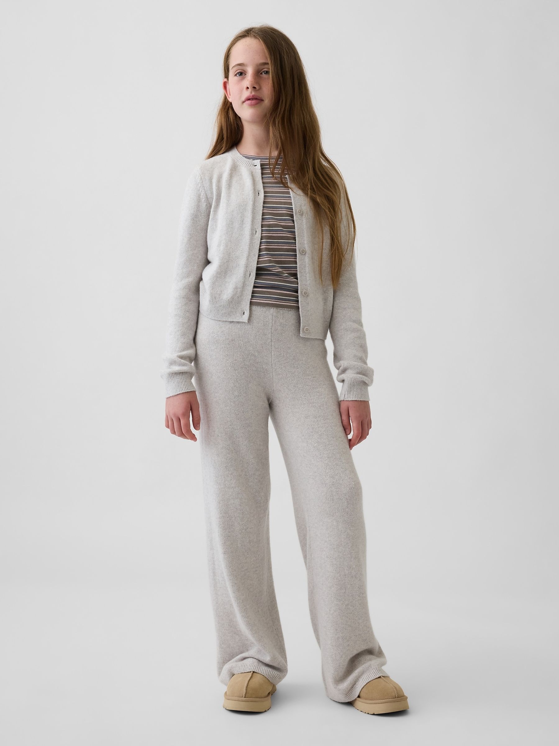 Light Grey CashSoft Wide-Leg Knitted Trousers - Image 3 of 5