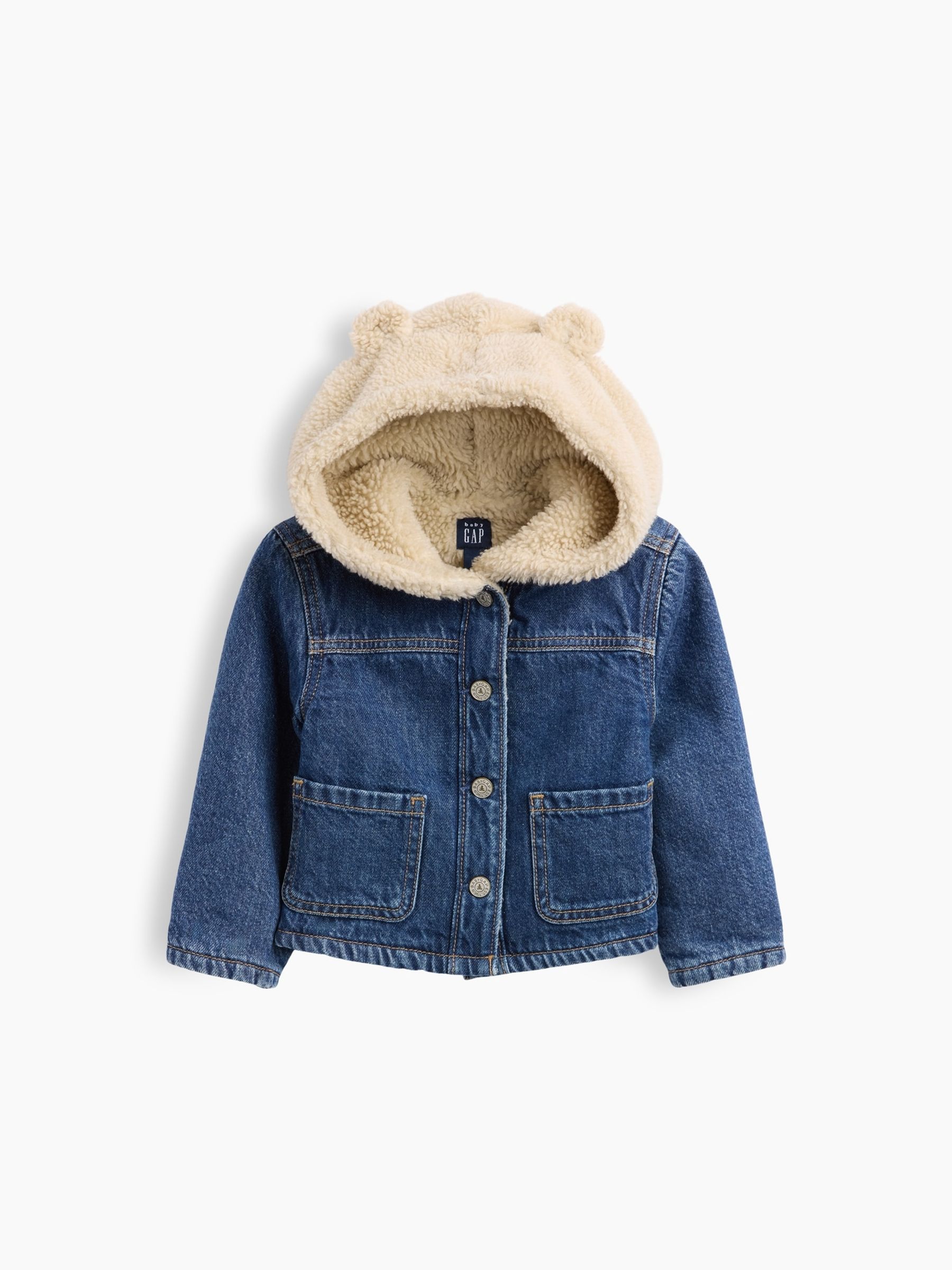 Dark Wash Sherpa Hooded Denim Jacket - Image 1 of 2