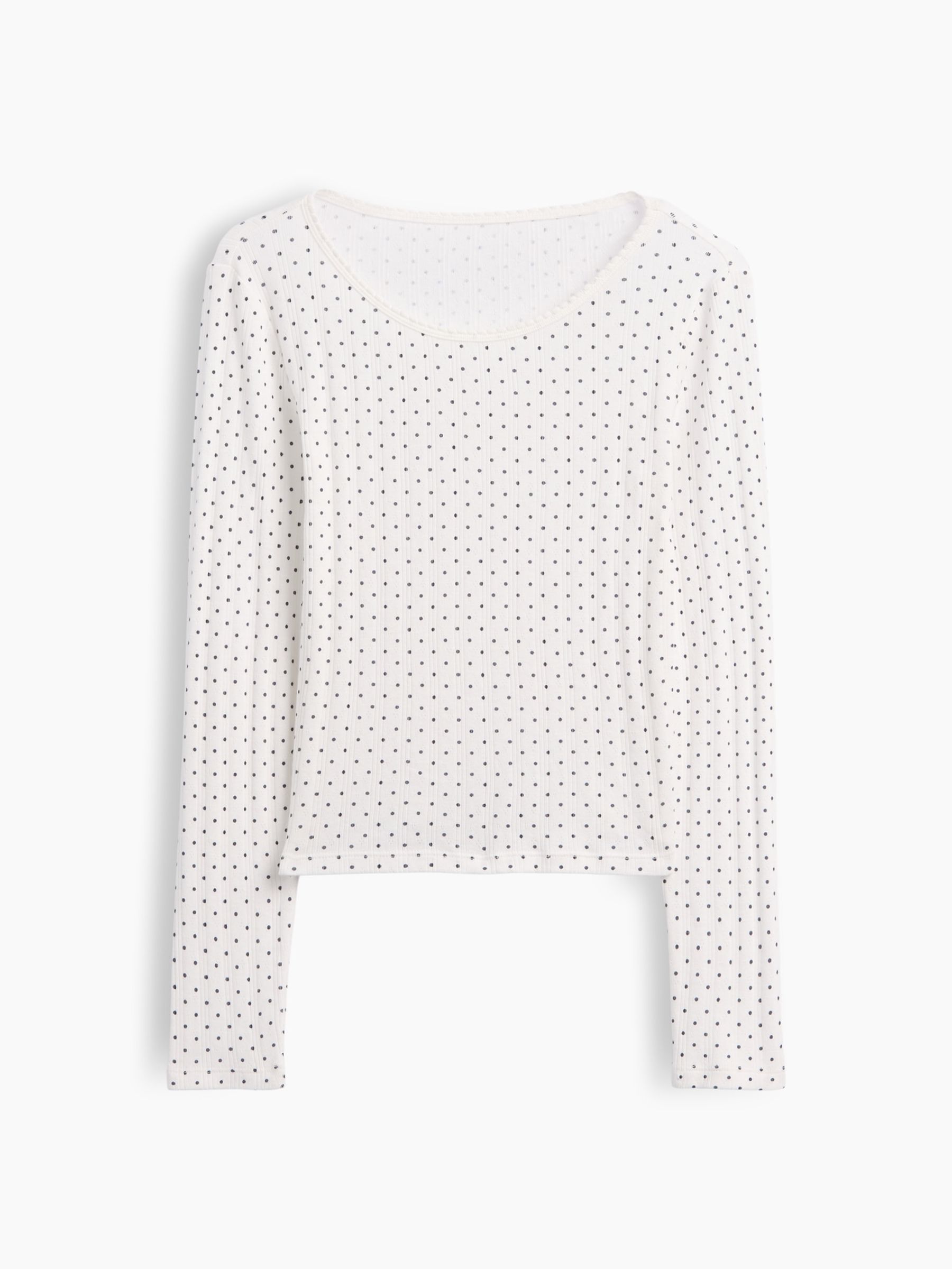 White Polka Dot Pointelle Long Sleeve T-Shirt - Image 3 of 4