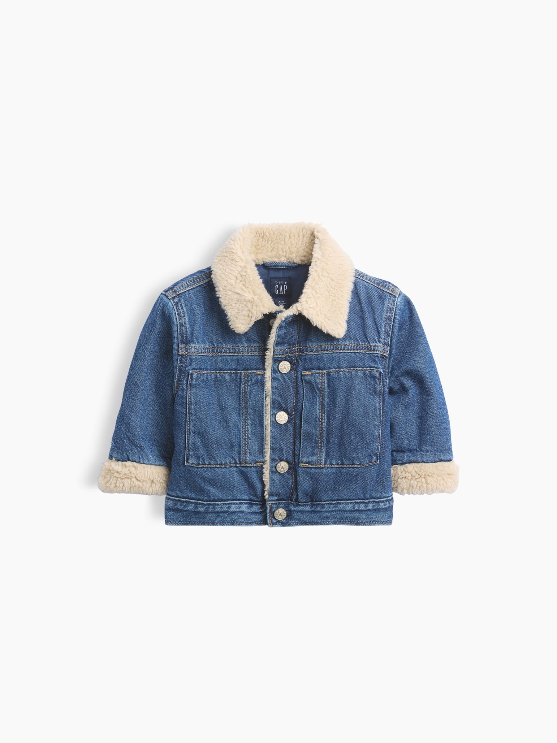 Mid Wash Sherpa Bear Icon Denim Jacket - Image 1 of 2