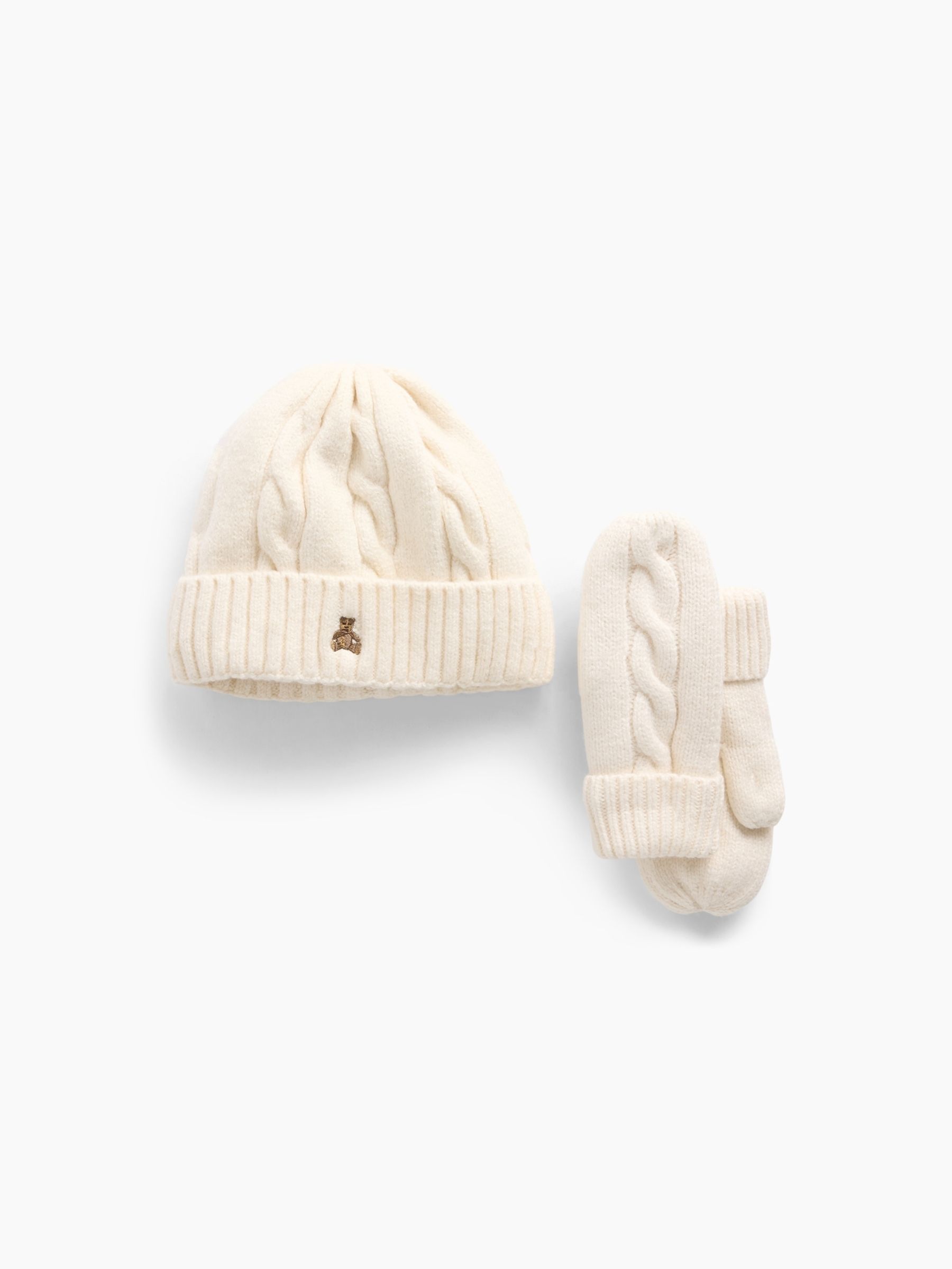 Cream Cable-Knit Beanie and Mittens Set - Image 1 of 1