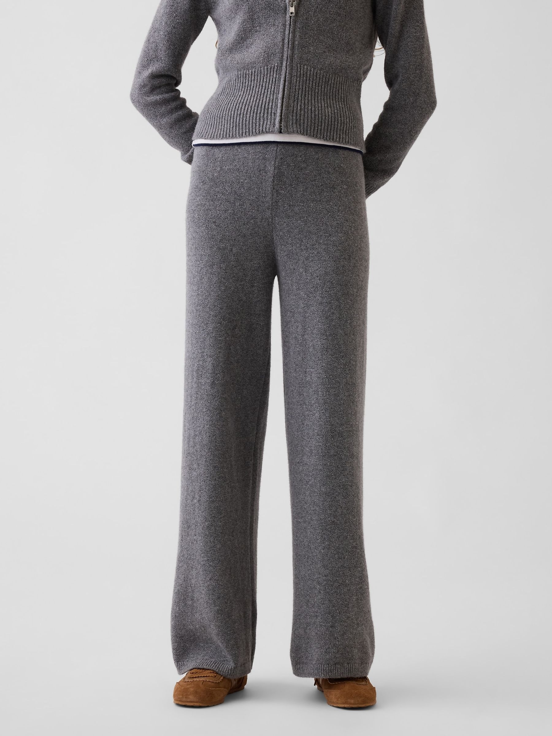 Grey CashSoft Wide-Leg Knitted Trousers - Image 1 of 5