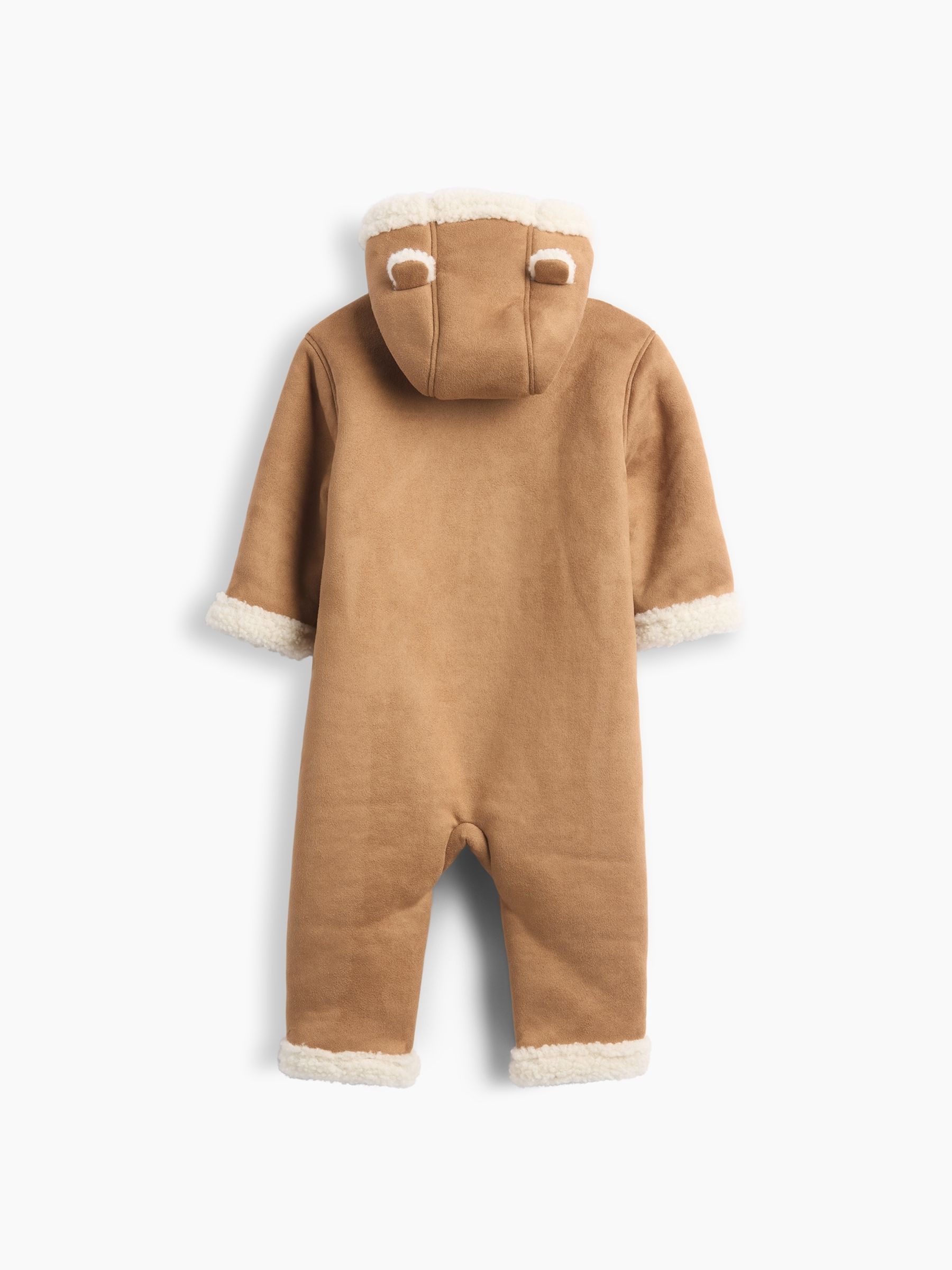 Brown Fauz Suede Sherpa-Lined Hooded One-Piece - Image 2 of 3