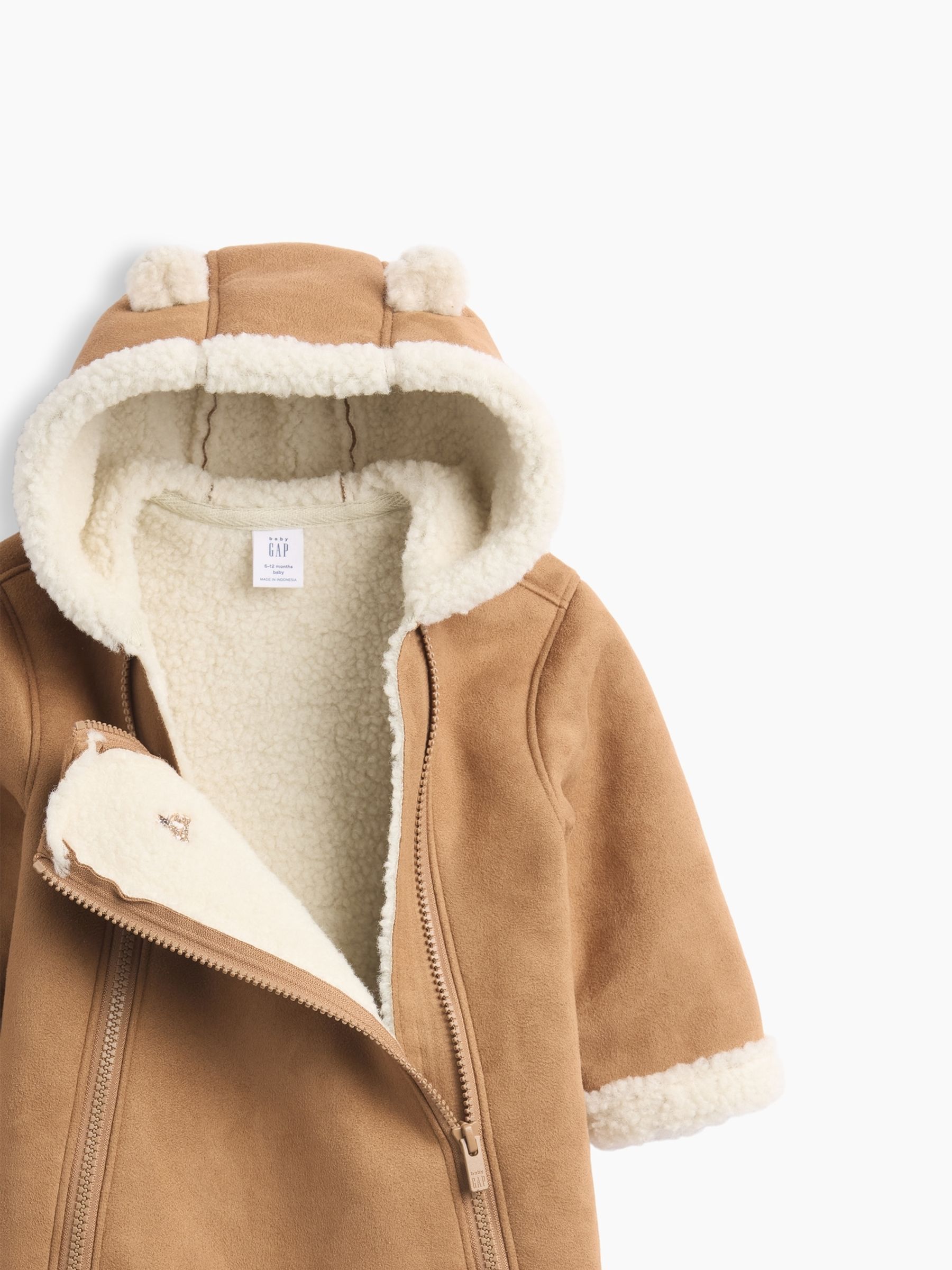 Brown Fauz Suede Sherpa-Lined Hooded One-Piece - Image 3 of 3