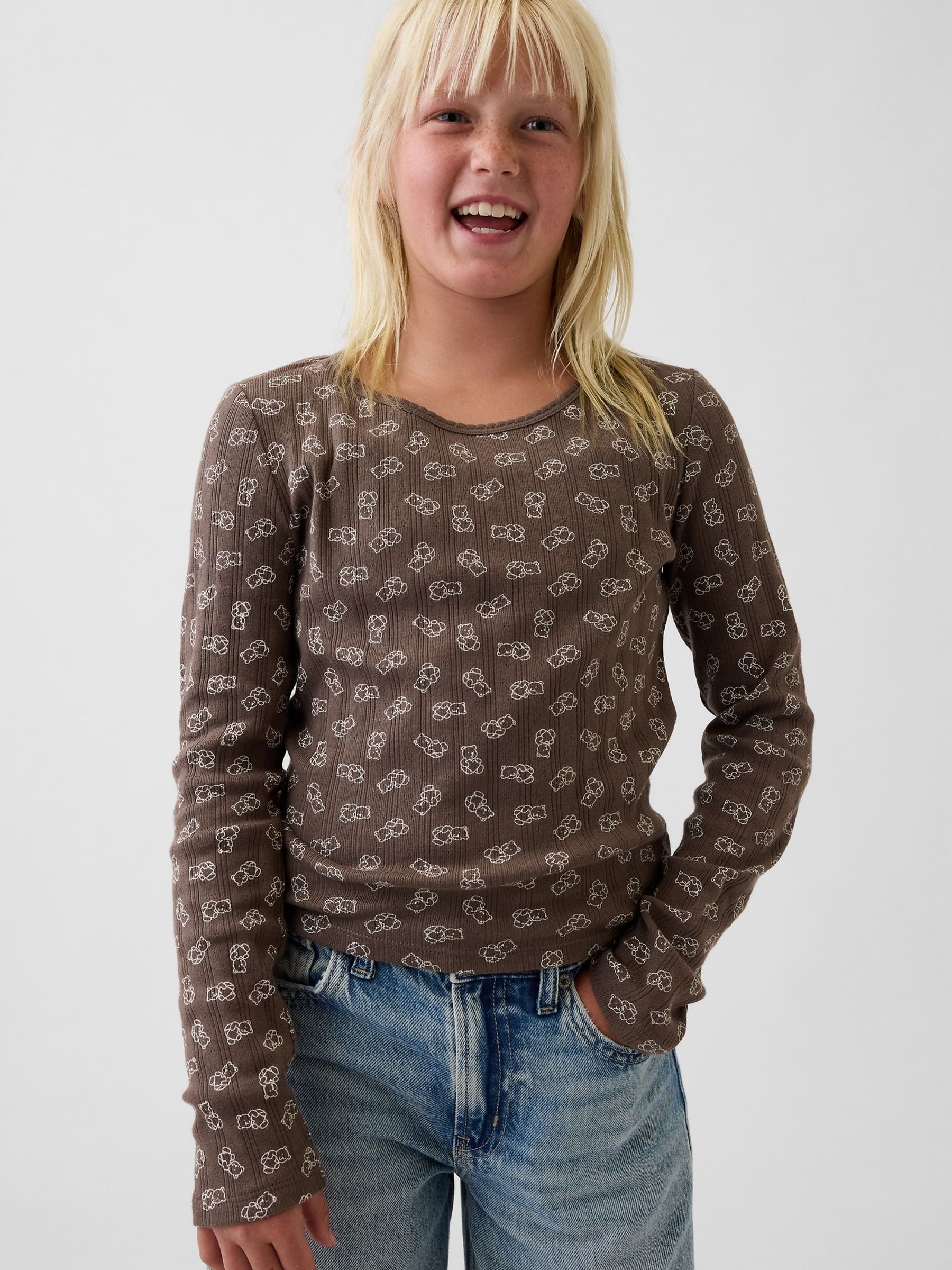 Brown Brannan Bear Pointelle Long Sleeve T-Shirt - Image 1 of 4