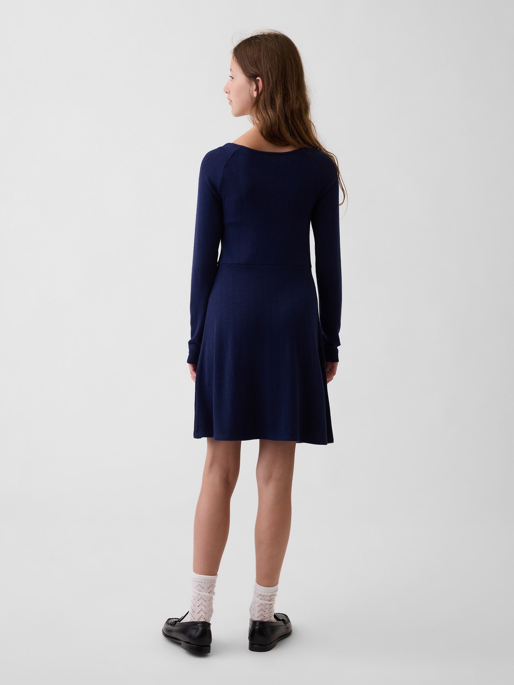 Navy Pointelle Rib Long Sleeve Dress - Image 2 of 5