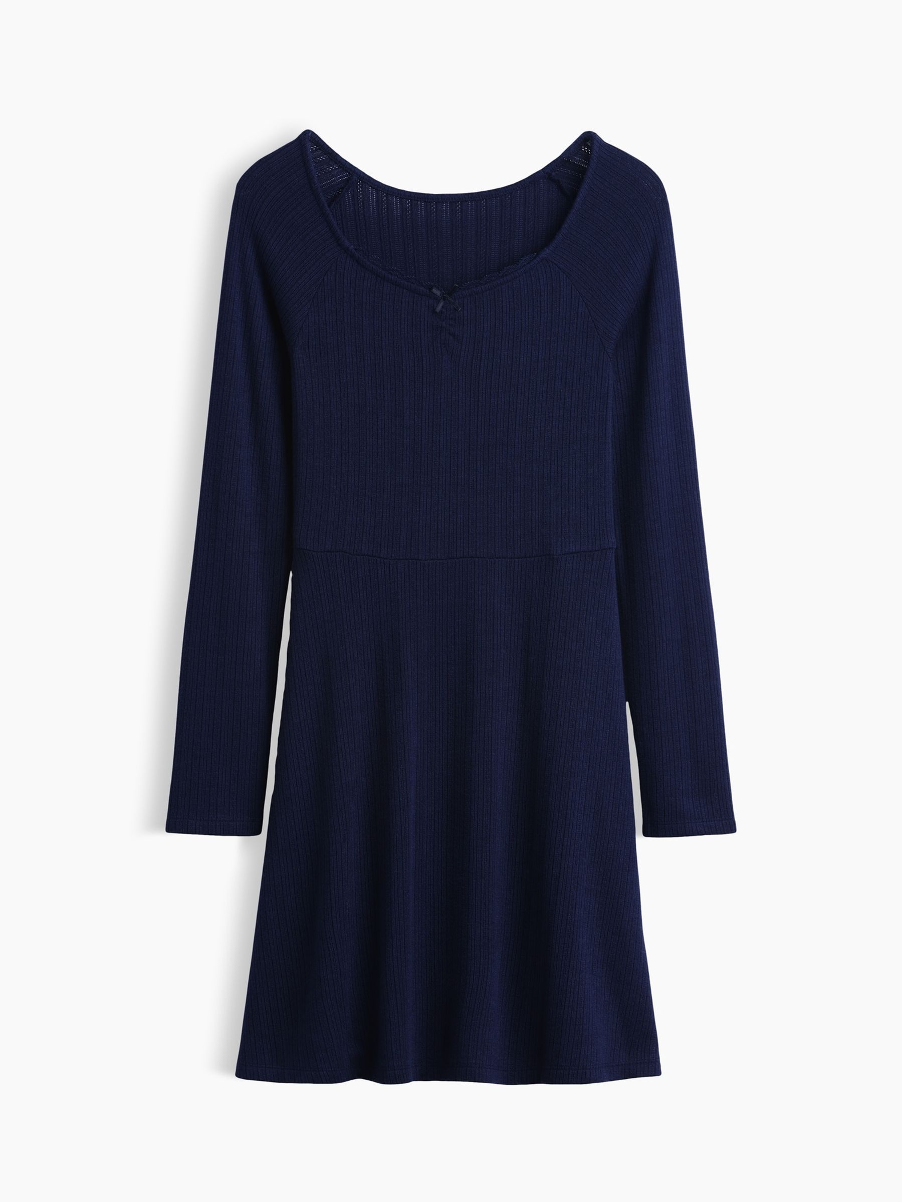 Navy Pointelle Rib Long Sleeve Dress - Image 4 of 5