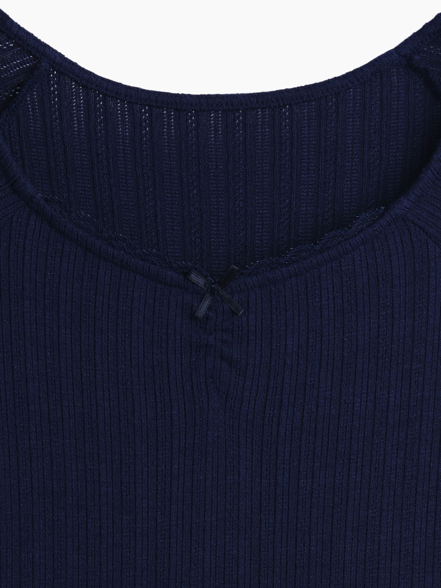 Navy Pointelle Rib Long Sleeve Dress - Image 5 of 5