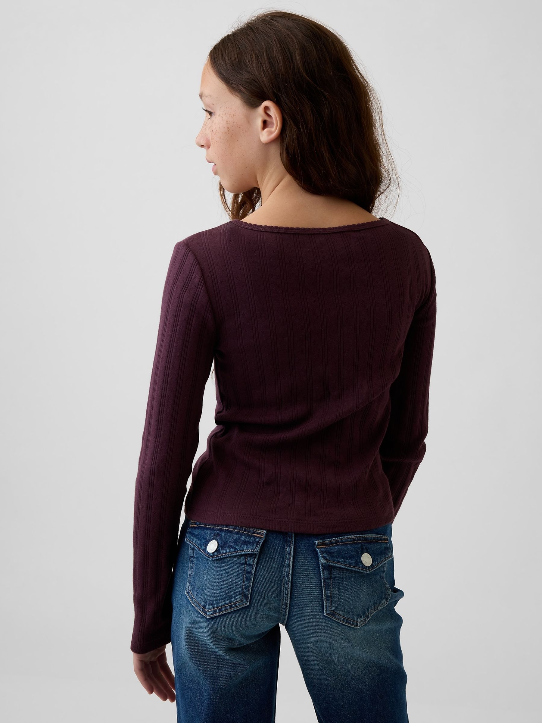 Burgundy Pointelle Long Sleeve T-Shirt - Image 2 of 4