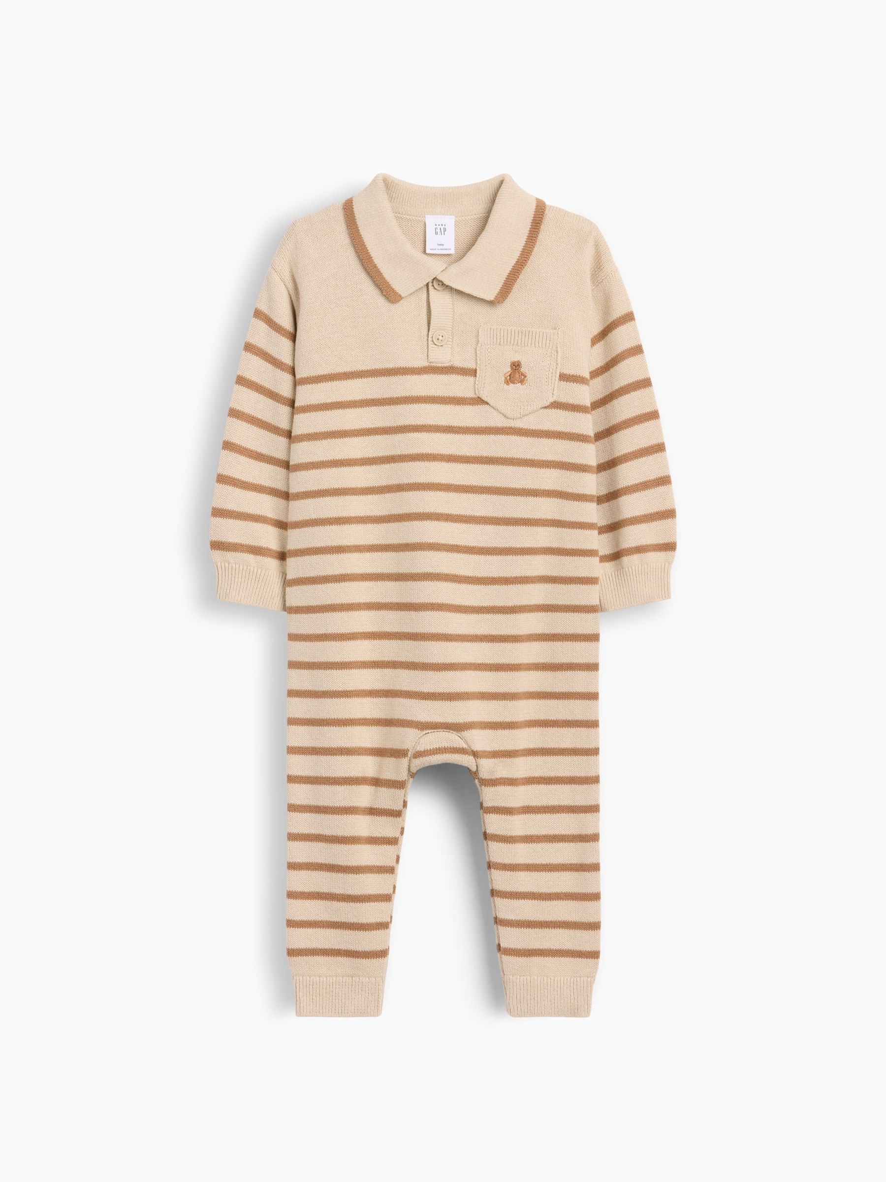 Brown Stripe Stripe Polo Knitted One-Piece - Image 1 of 1