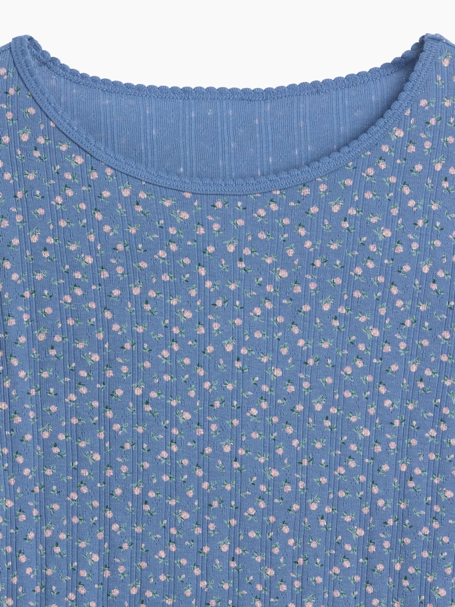 Blue Floral Pointelle Long Sleeve T-Shirt - Image 4 of 4 Blue Floral Pointelle Long Sleeve T-Shirt - Image 4 of 4