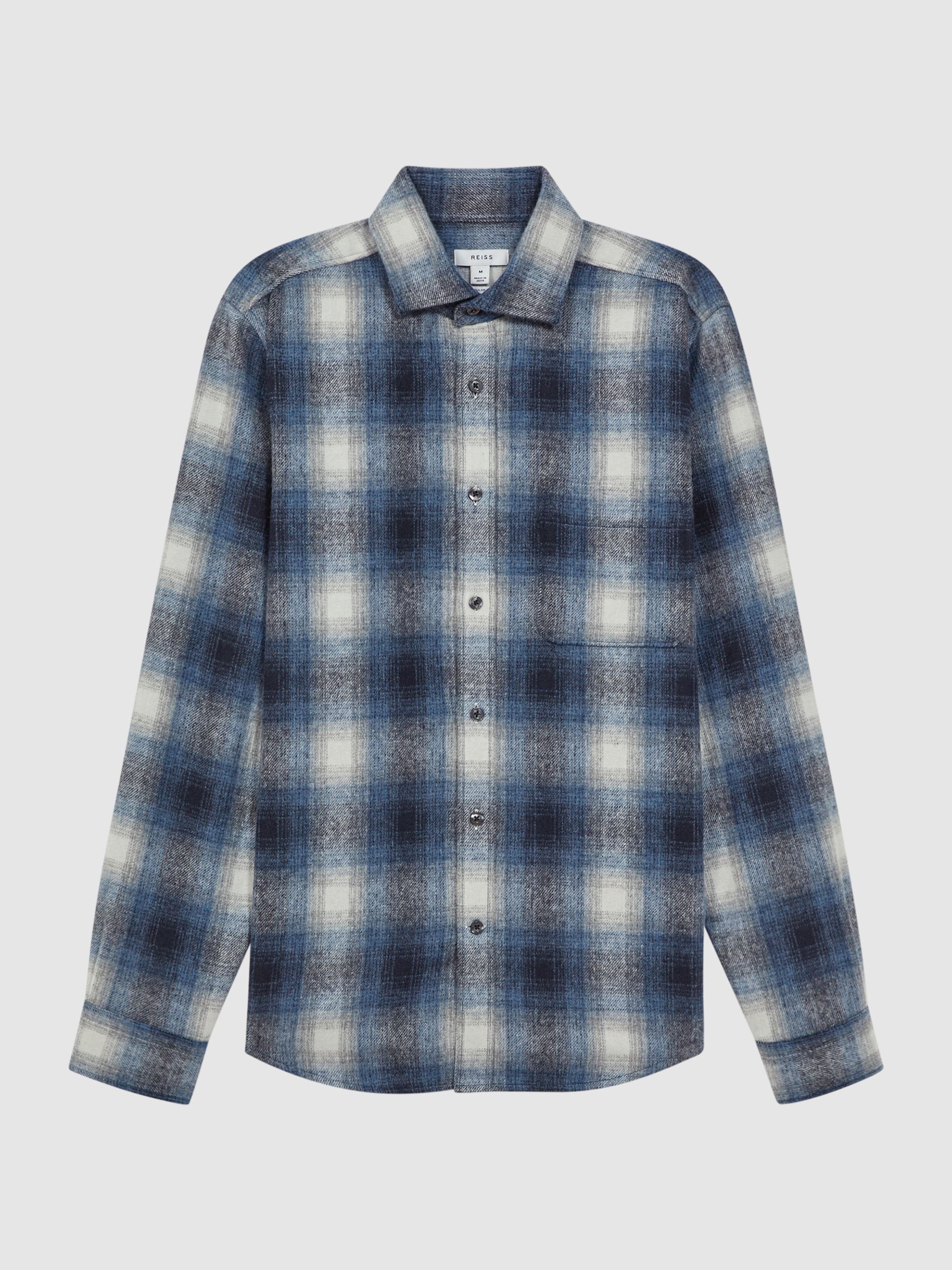 Wool Checked Long Sleeve Shirt in Blue Multi - Image 2 of 5