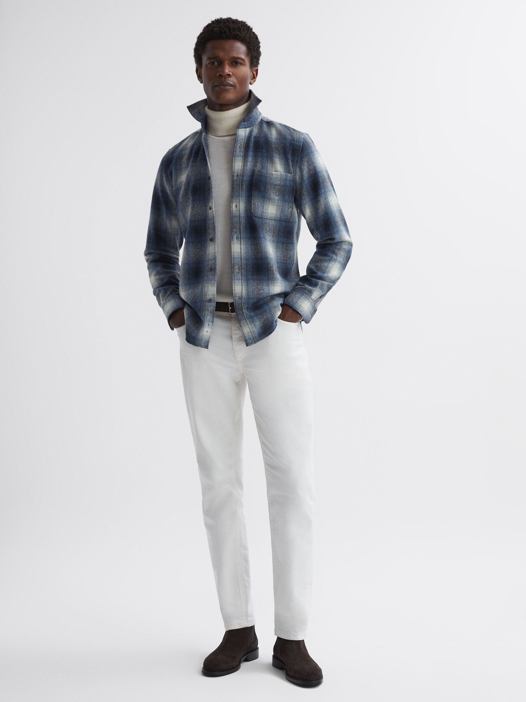 Wool Checked Long Sleeve Shirt in Blue Multi - Image 3 of 5