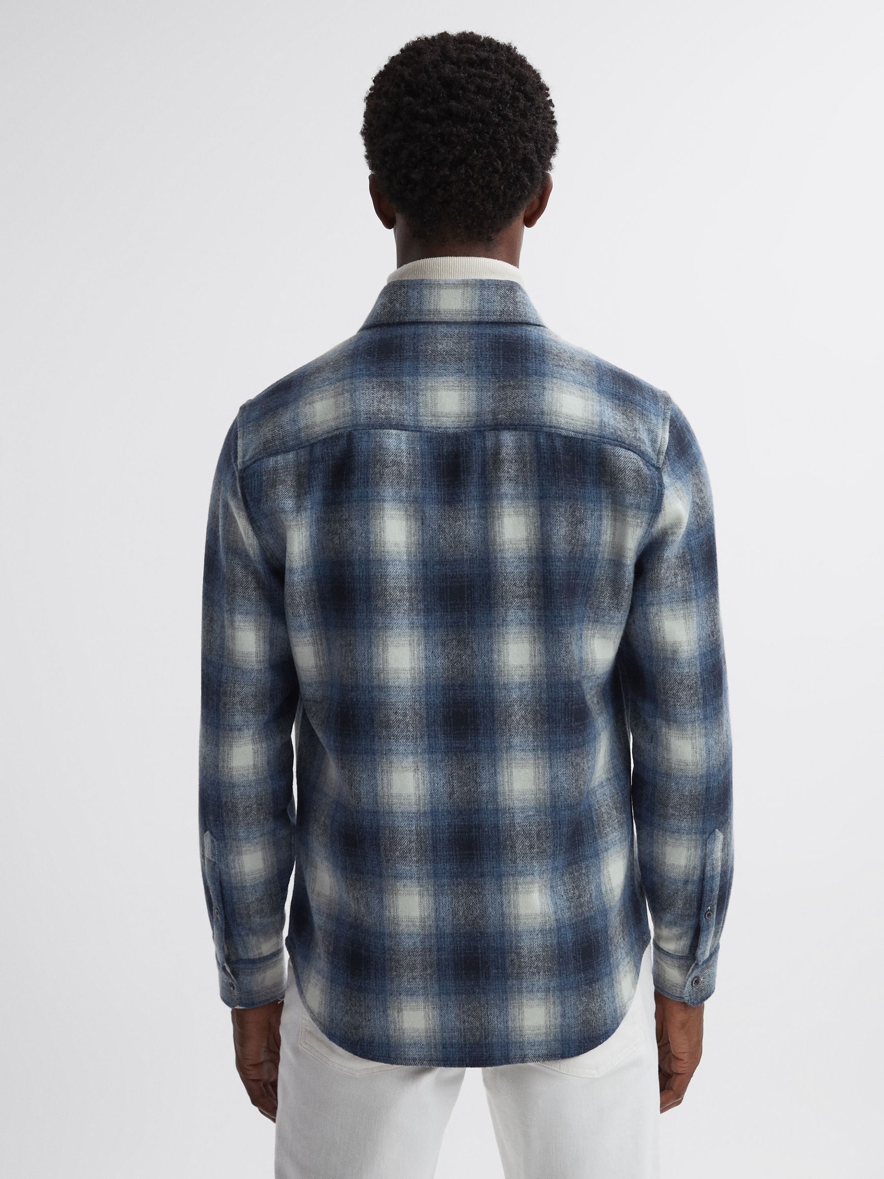Wool Checked Long Sleeve Shirt in Blue Multi - Image 4 of 5