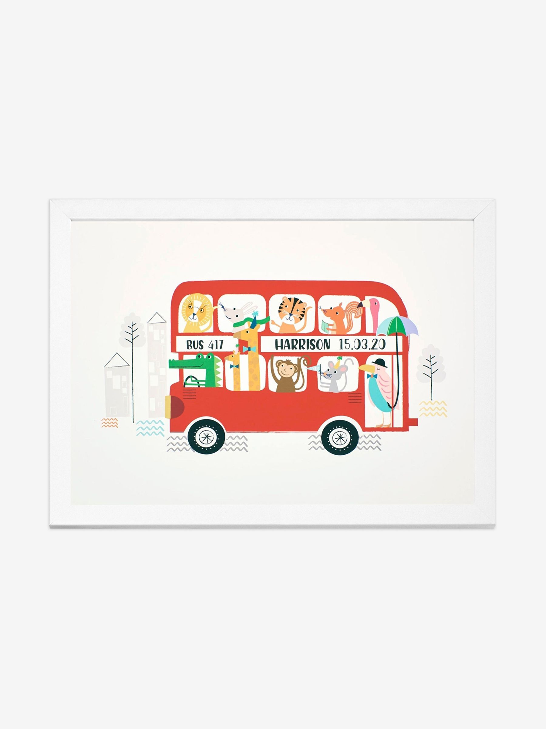 White Personalised & Framed Bus Print - Image 1 of 1