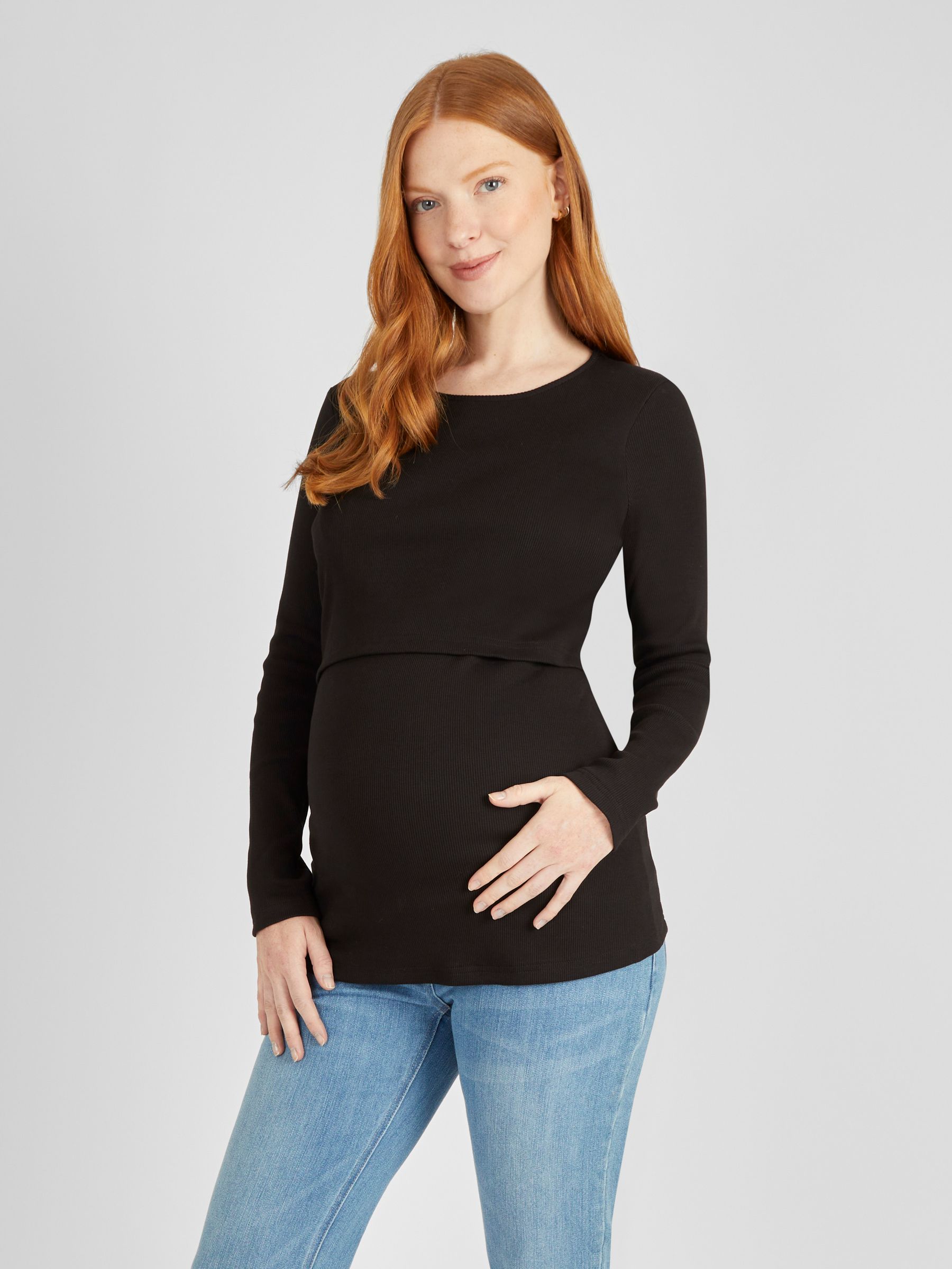 Black Ribbed Jersey Maternity & Nursing Top - Image 1 of 4