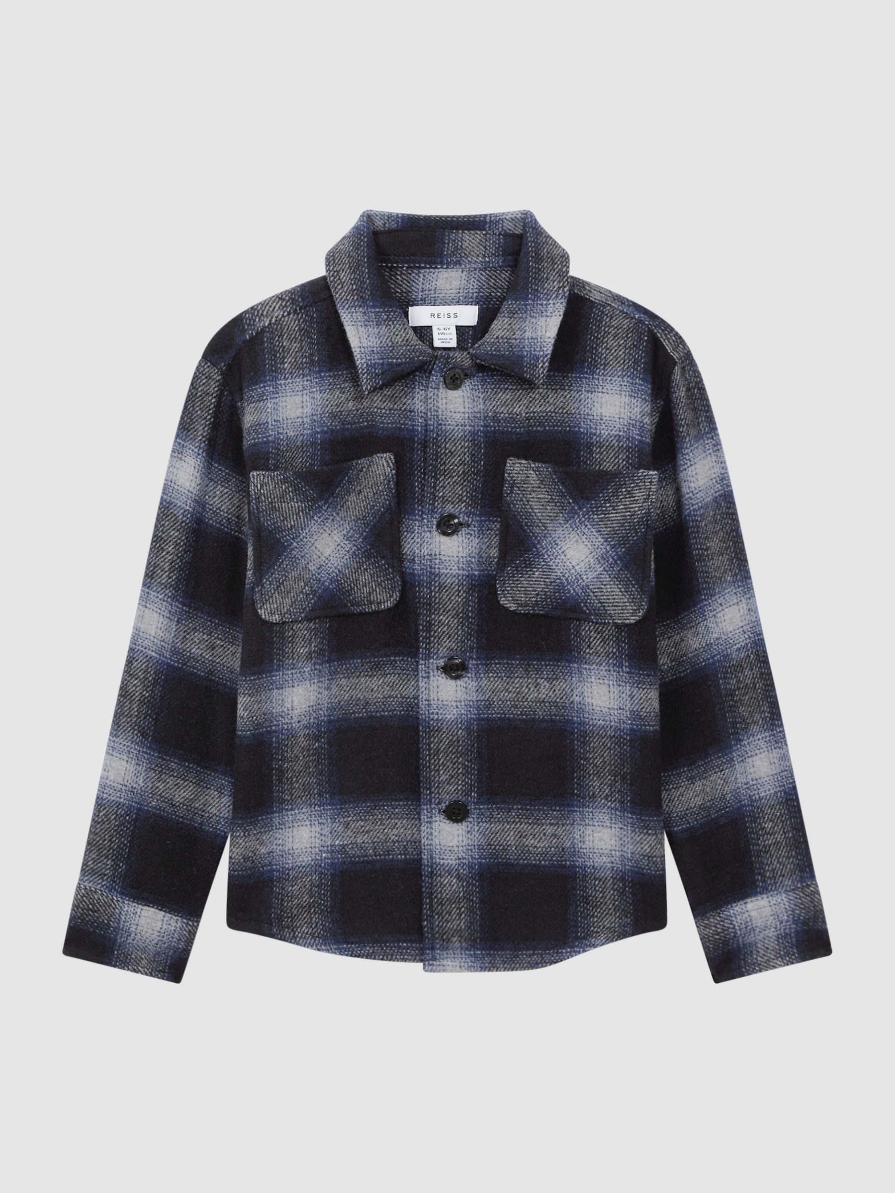 Wool Blend Check Overshirt in Blue Multi - Image 2 of 7 Wool Blend Check Overshirt in Blue Multi - Image 2 of 7