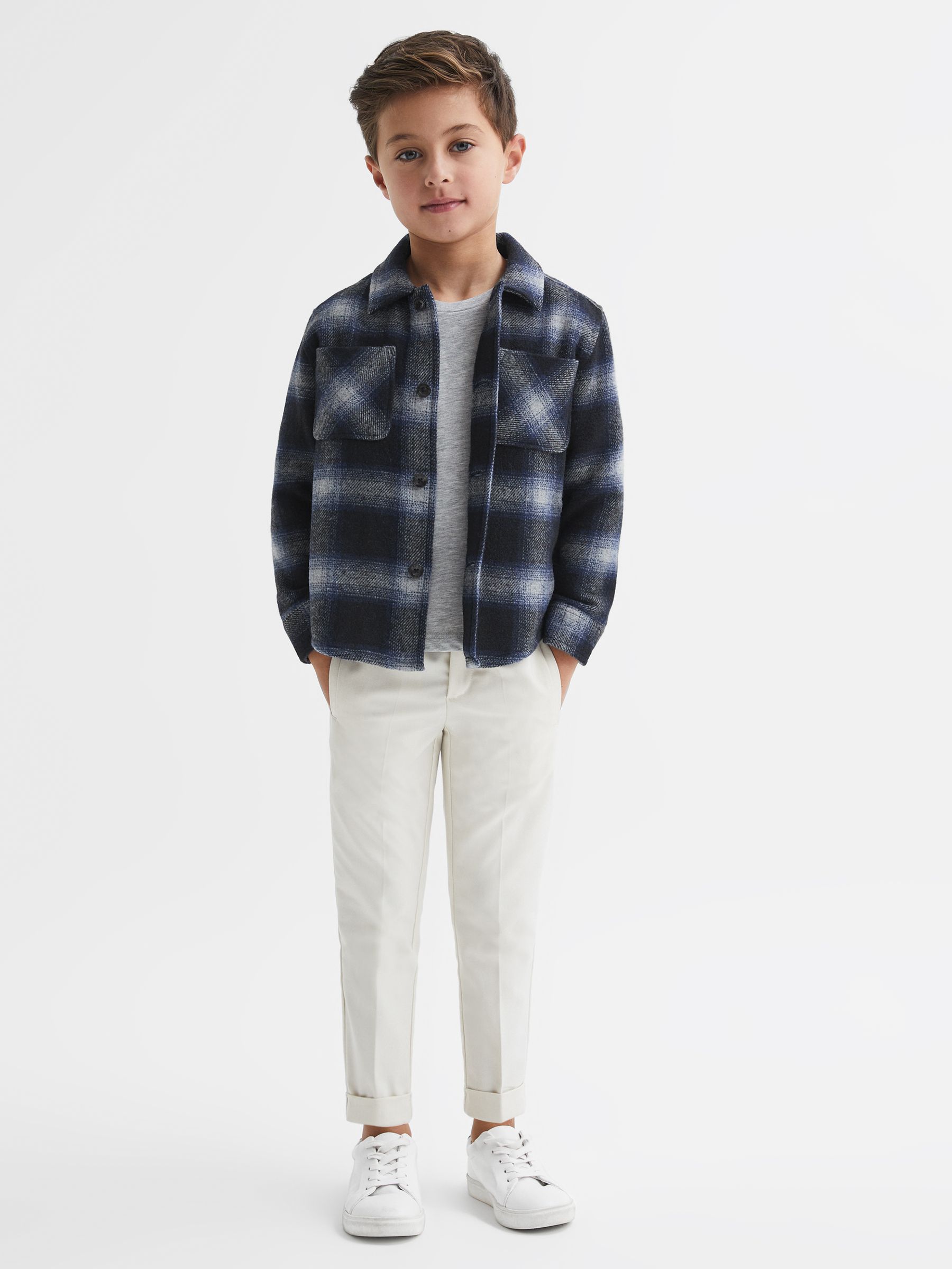 Wool Blend Check Overshirt in Blue Multi - Image 3 of 7
