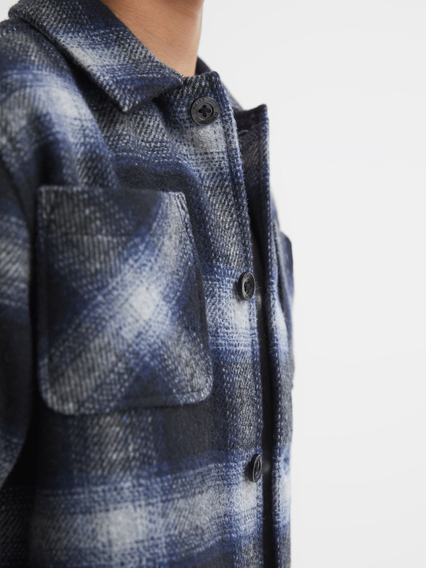 Wool Blend Check Overshirt in Blue Multi - Image 4 of 7