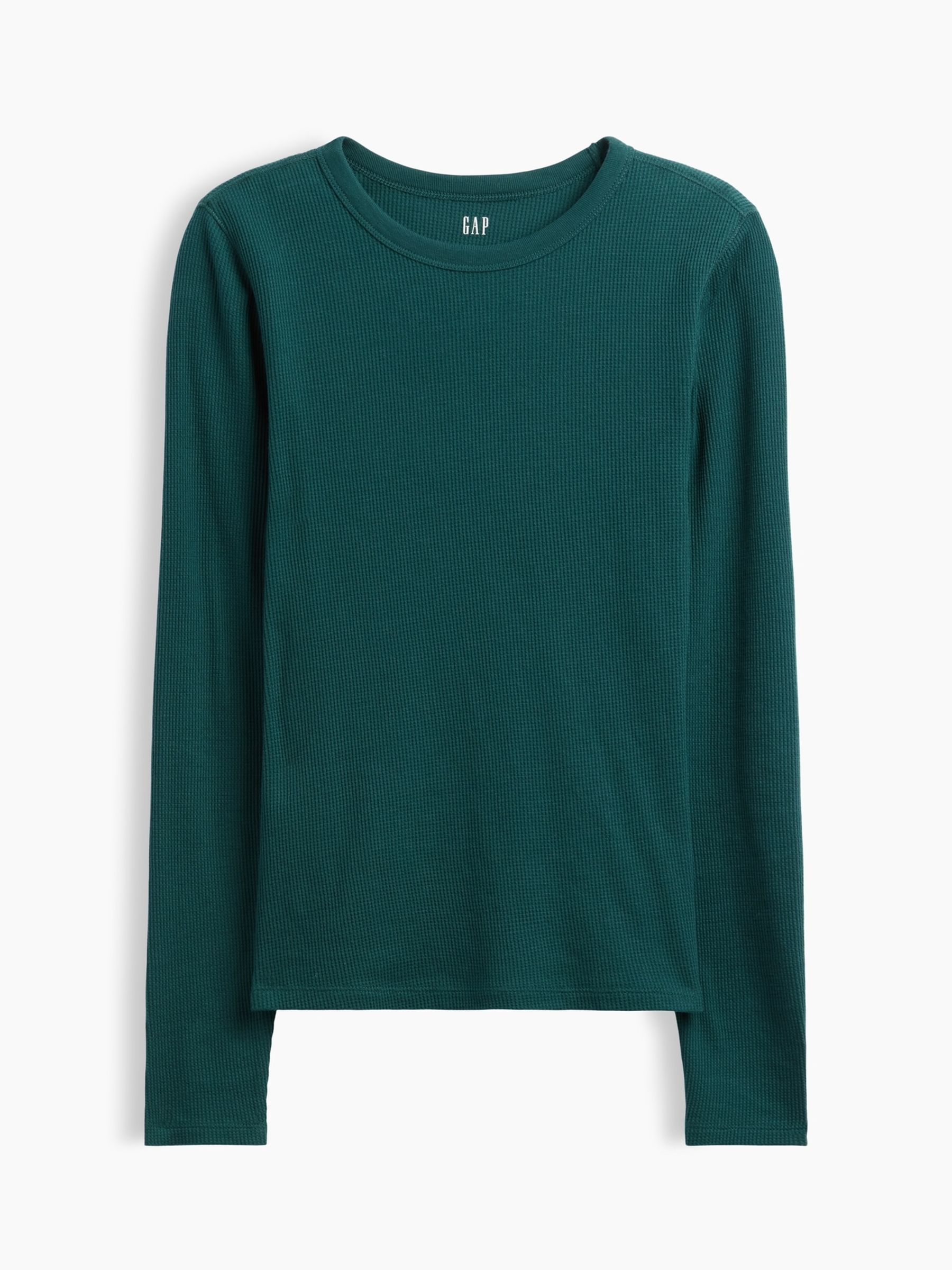 Dark Green Waffle Knit Long Sleeve T-Shirt - Image 5 of 5
