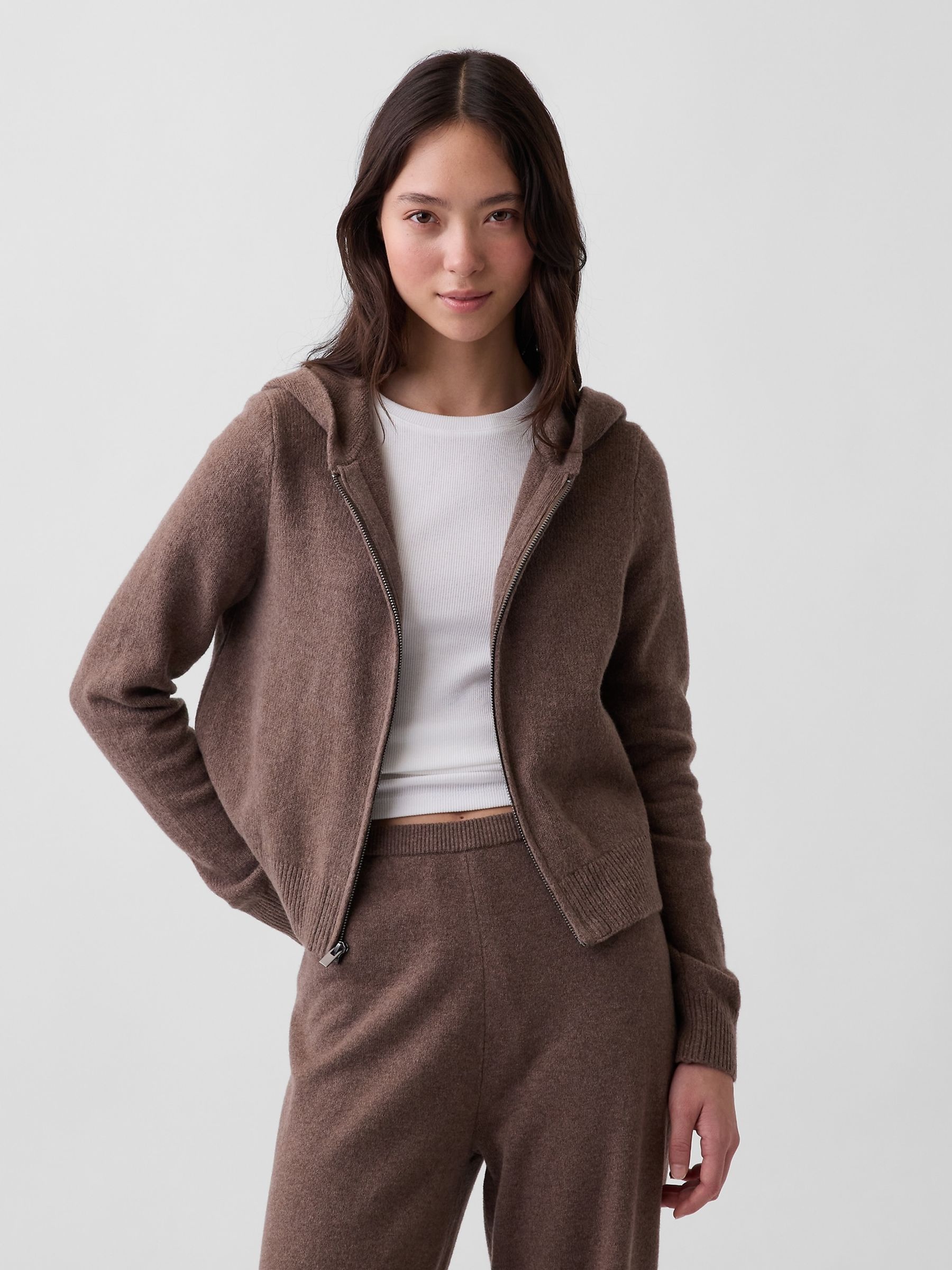Brown CashSoft Zip-Up Hoodie - Image 1 of 5
